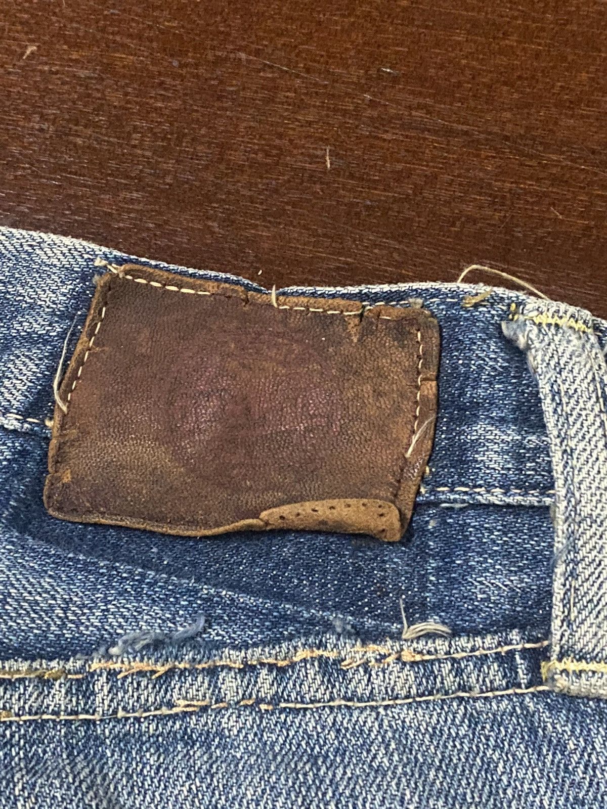 OMNIGOD Rare vintage Omnigod Distressed orenge Selvedge Jeans rework Size US 32 / EU 48 - 19 Thumbnail