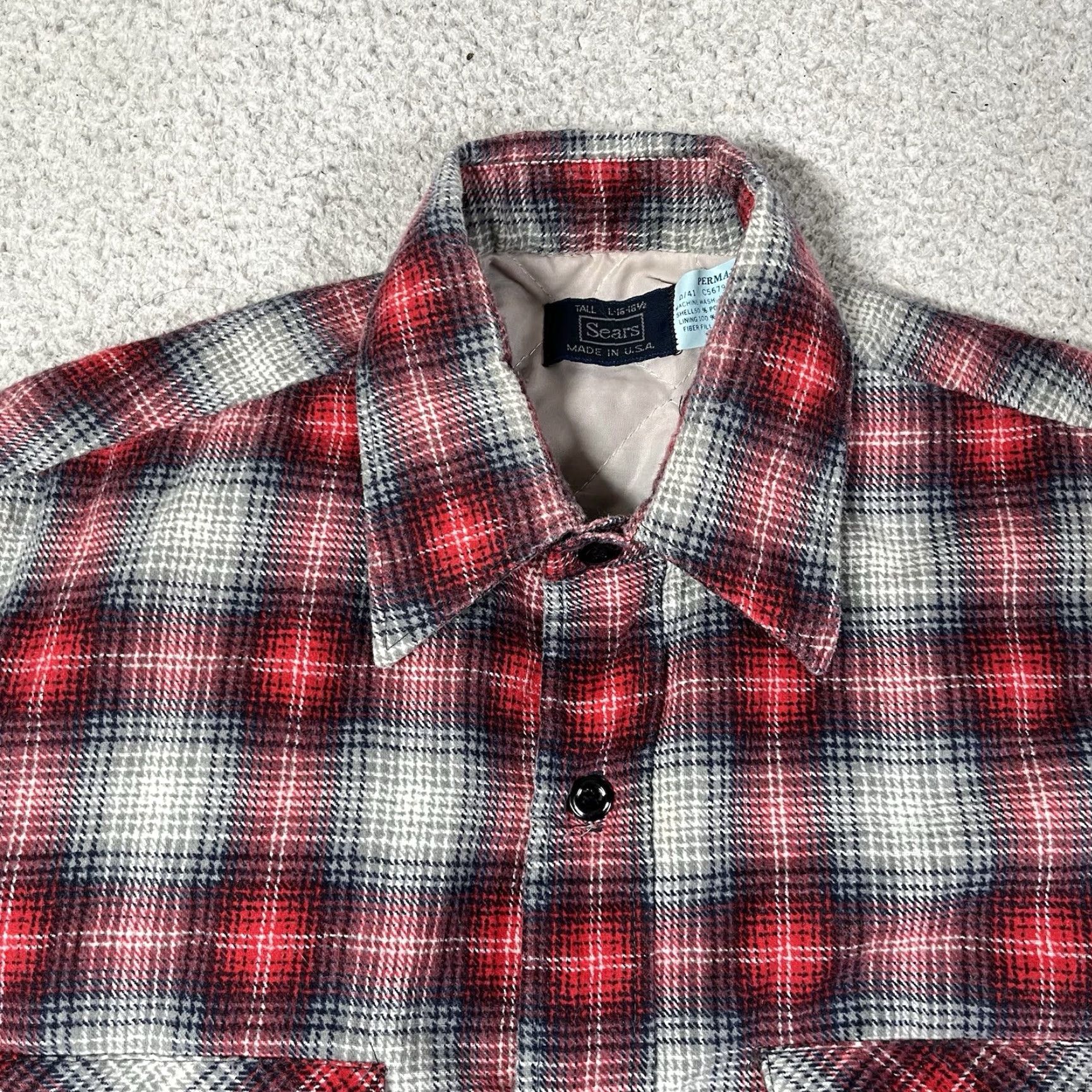 Sears Sears Flannel Shirt Mens L Plaid Quilt Lined Vintage Button-Up Cotton Red Proud USA 80s 90s Retro Casual Mens Size US L / EU 52-54 / 3 - 6 Thumbnail