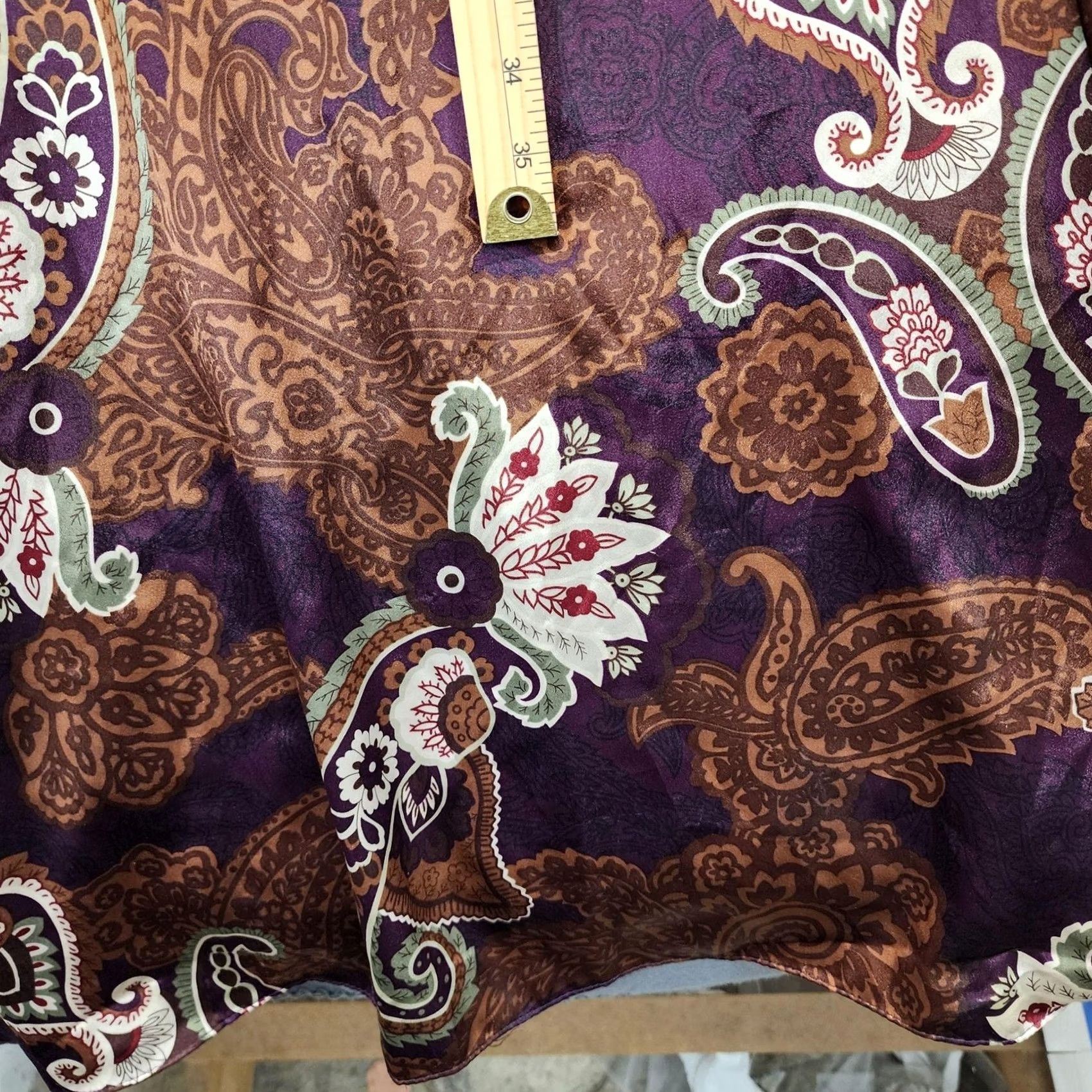 Vintage VINTAGE California Dynasty Kaftan Womens One Size Purple Brown Paisley Satin Made USA Sleeveless Gown Size ONE SIZE - 6 Thumbnail