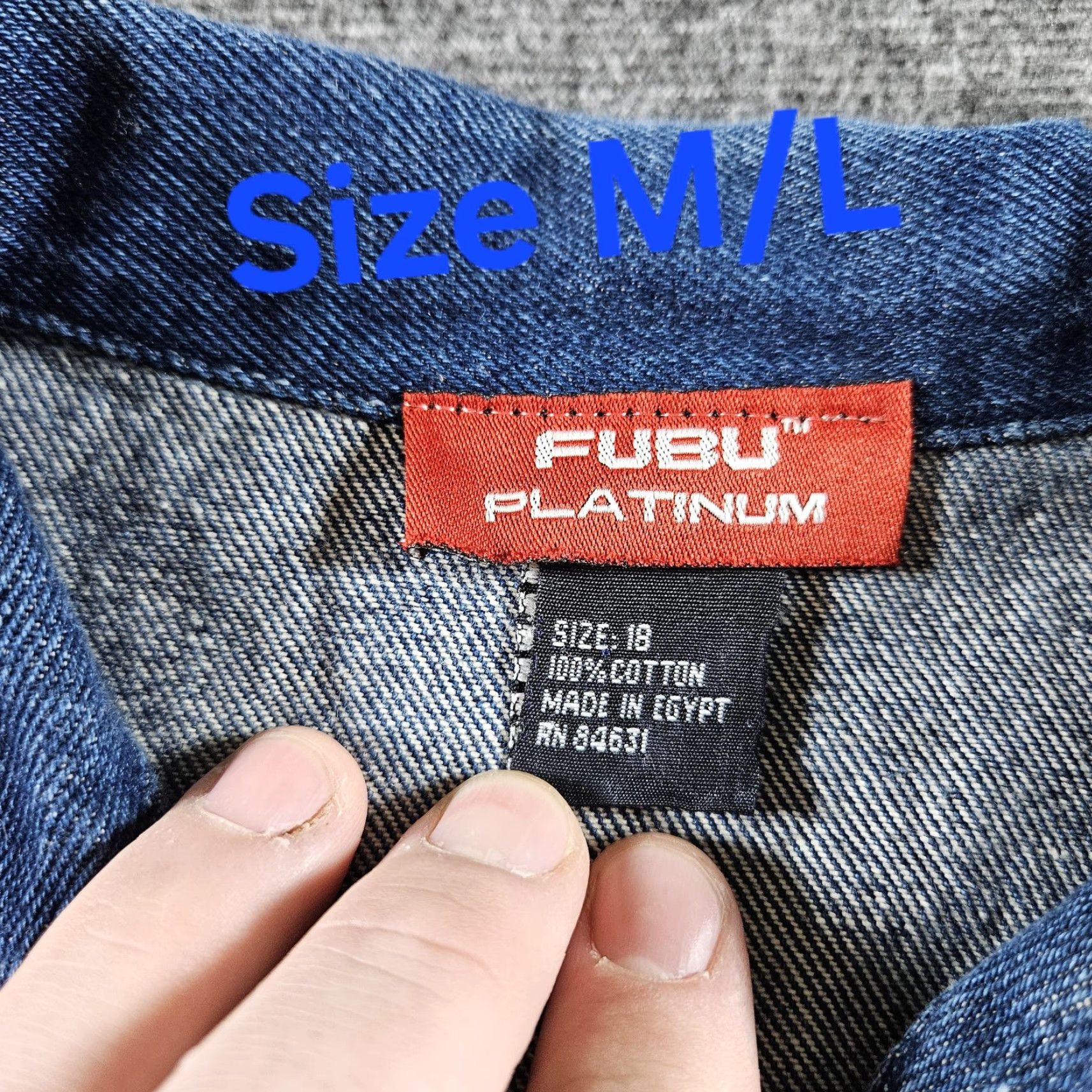 Fubu FUBU Platinum Denim Jean Jacket Mens L Blue Hip Hop Embroidered Back Graphic Bomber Jacket Size US 33 - 5 Thumbnail