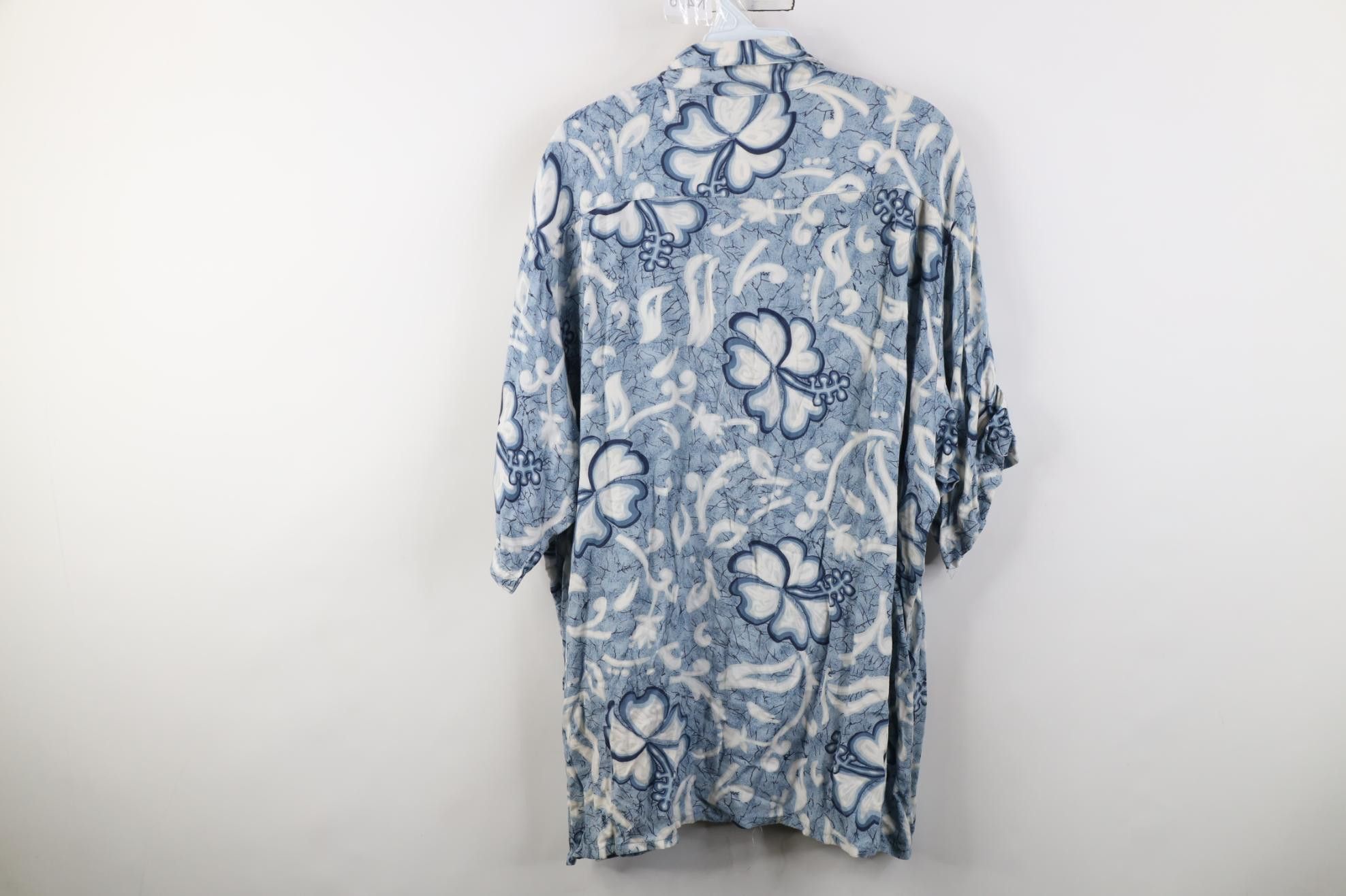 Vintage Vintage 90s Streetwear Gabardine Flower Hawaiian Shirt Size US XL / EU 56 / 4 - 10 Thumbnail
