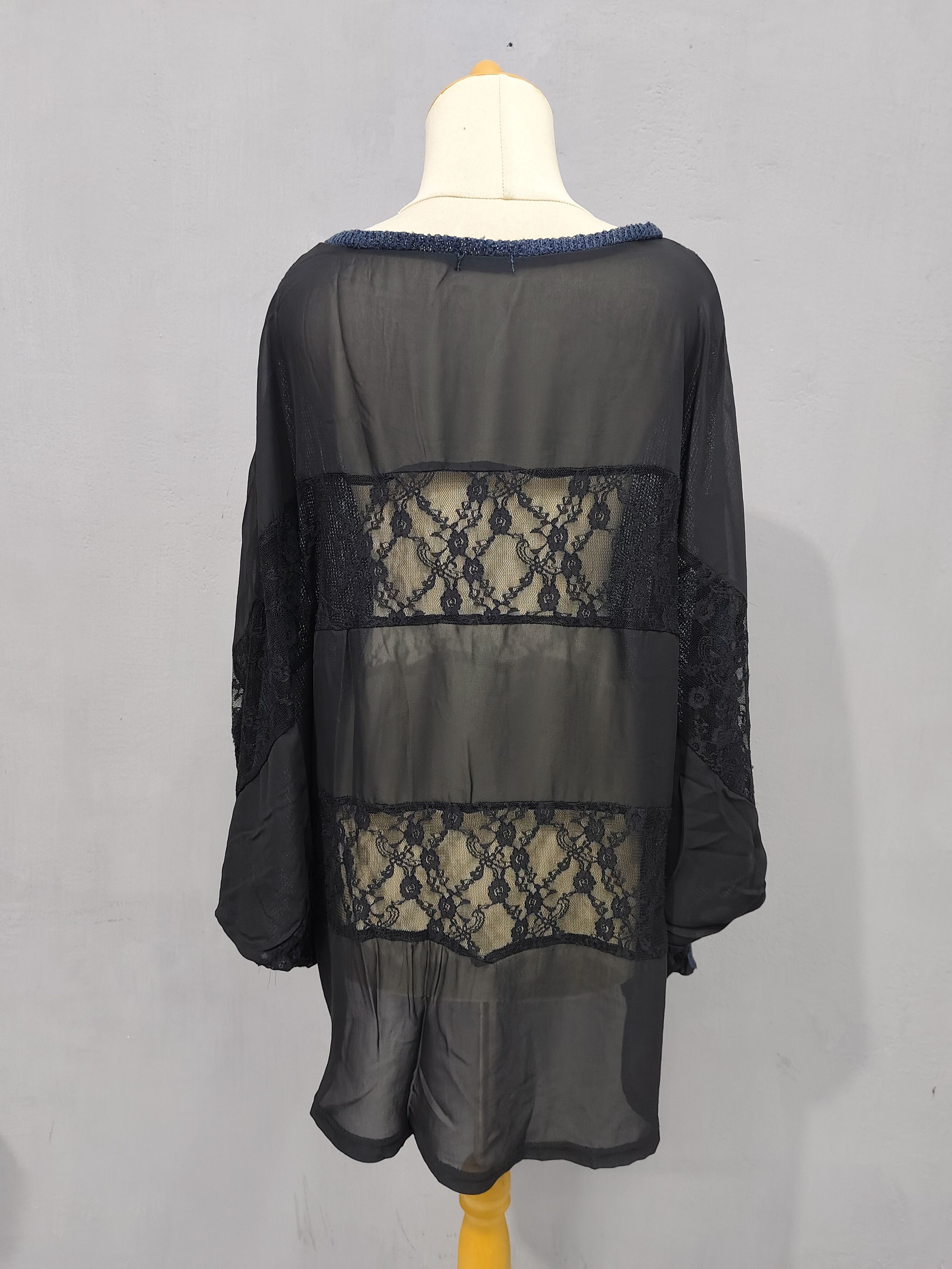 Japanese Brand DREA my MINX🇯🇵Knit Sheer Chiffon Lace Back Panel Oversized Size XL / US 12-14 / IT 48-50 - 6 Thumbnail