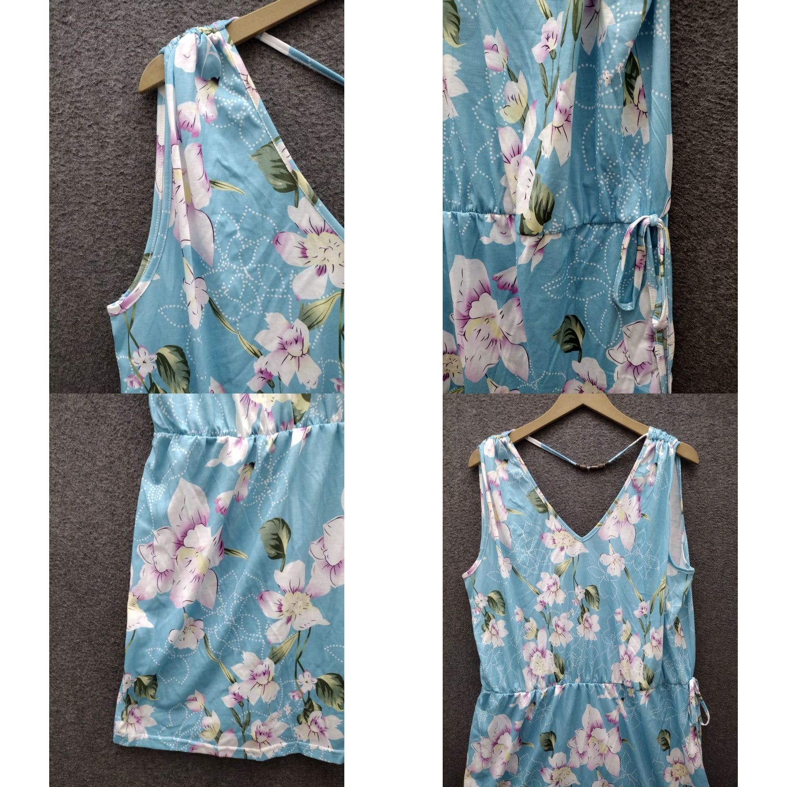 Vintage HBEYYTO Women's Flower V-neck Sleeveless Casual Short Dress 3XL Size 40" / US 18 - 8 Thumbnail