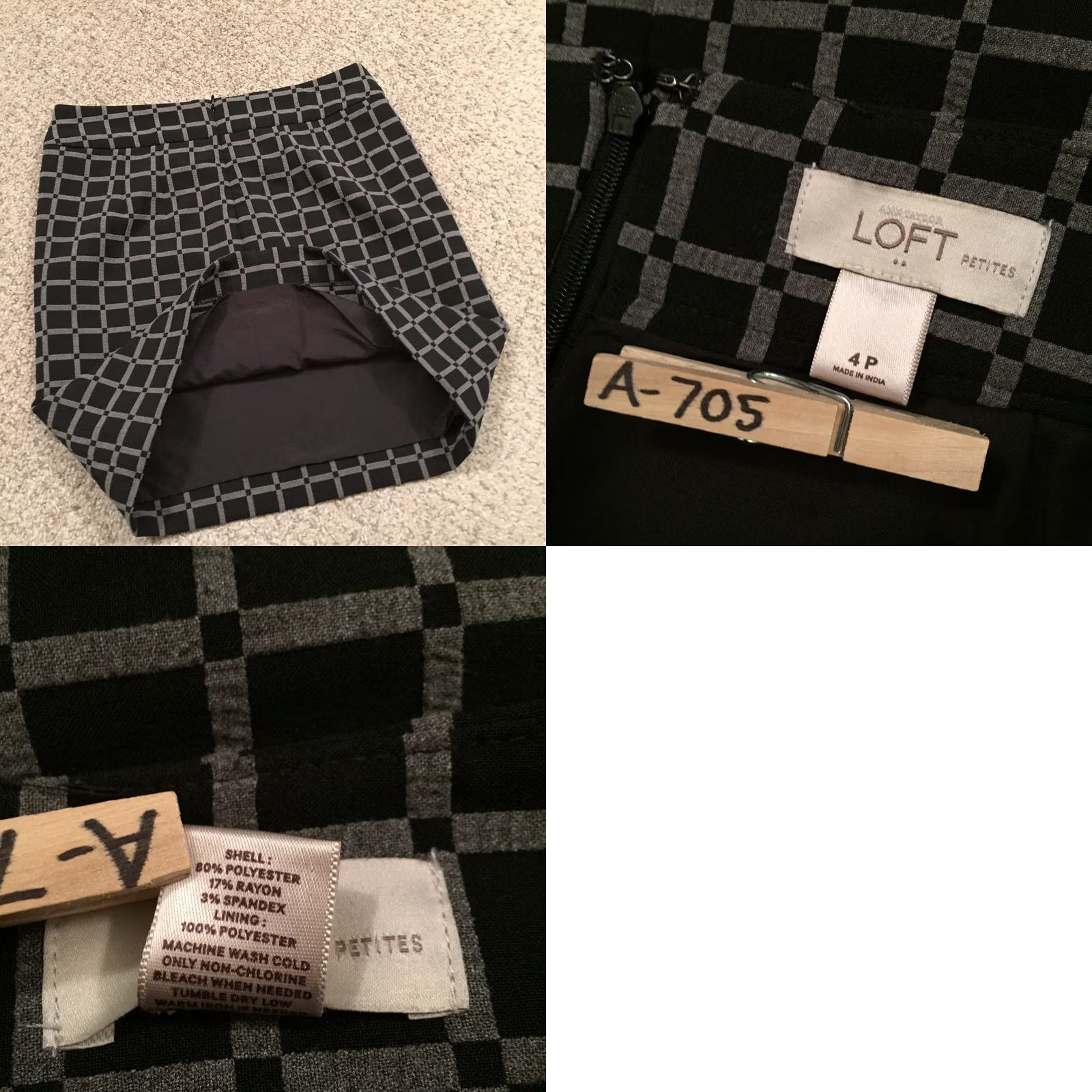 Loft Loft Skirt Size 4P Knee Length Lined Black Gray Check Pencil Size 27" / US 4 / IT 40 - 8 Thumbnail