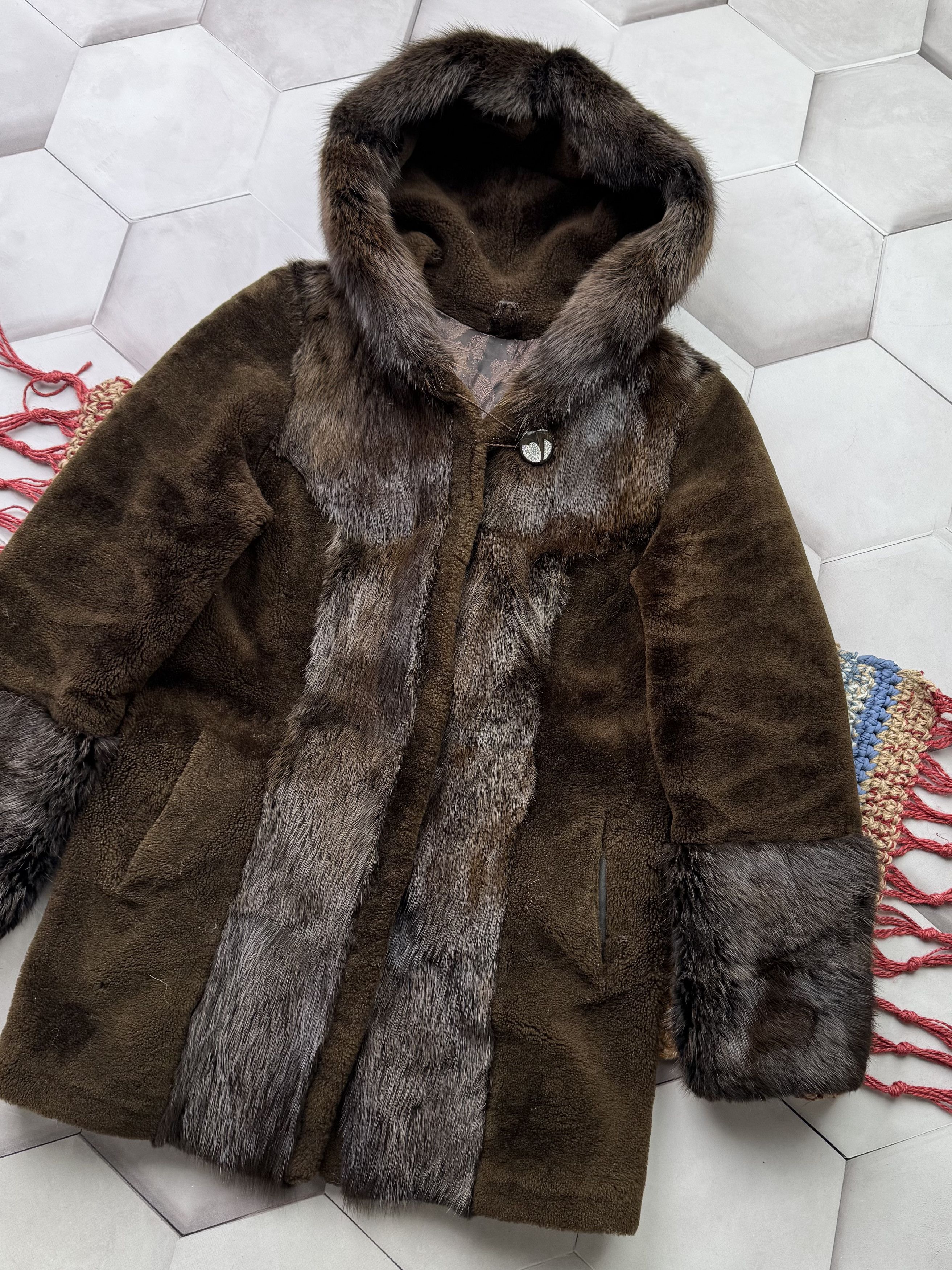 Vintage 90s Real Sheepskin Hooded Jacket With Real Fur (E4) Size M / US 6-8 / IT 42-44 - 3 Thumbnail