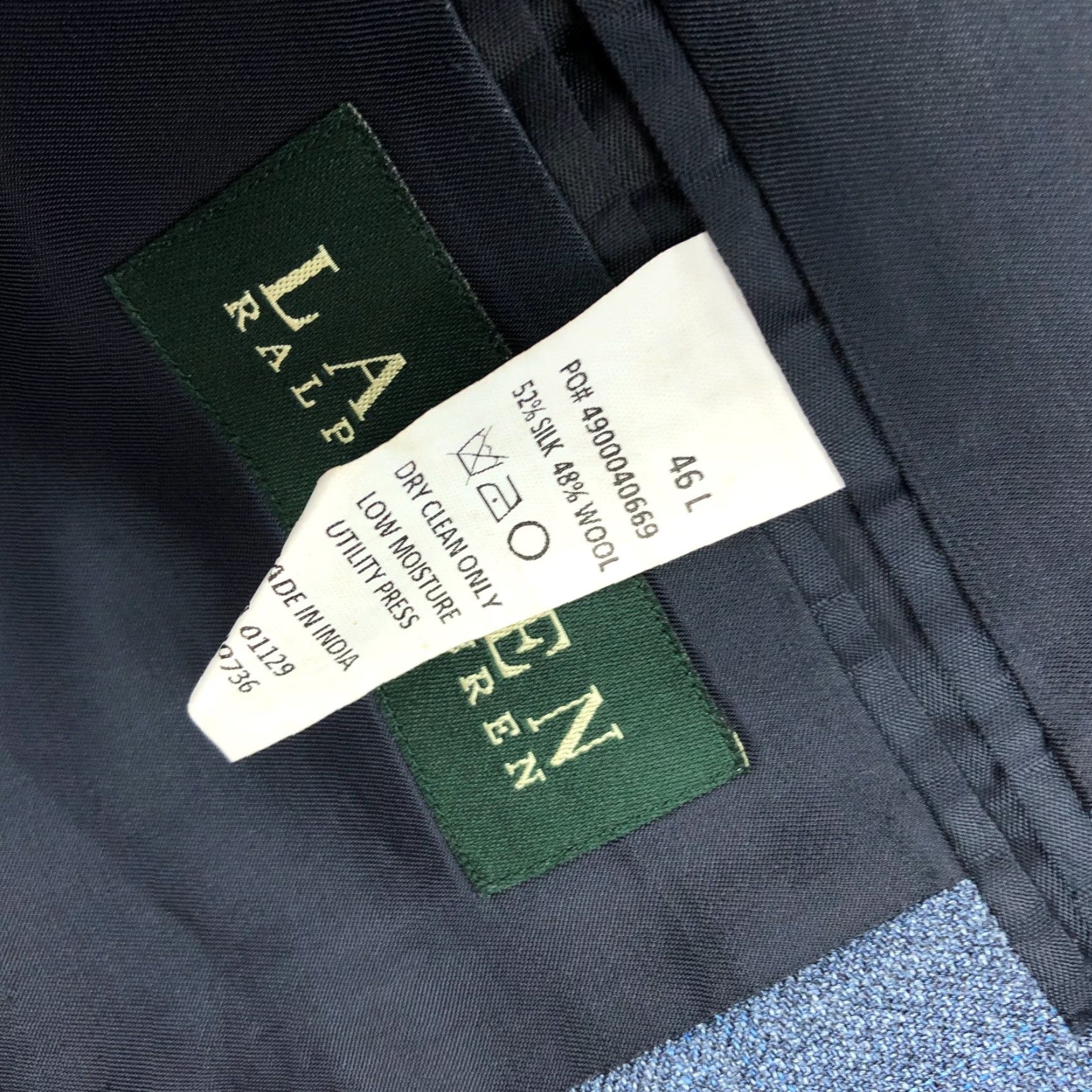 Ralph Lauren Ralph Lauren Blazer Suit Jacket Sport Coat Check Blue Silk Wool 46L Men 2 Piece 2-Button Notch Lapel Regular Fit Size 46R - 7 Thumbnail