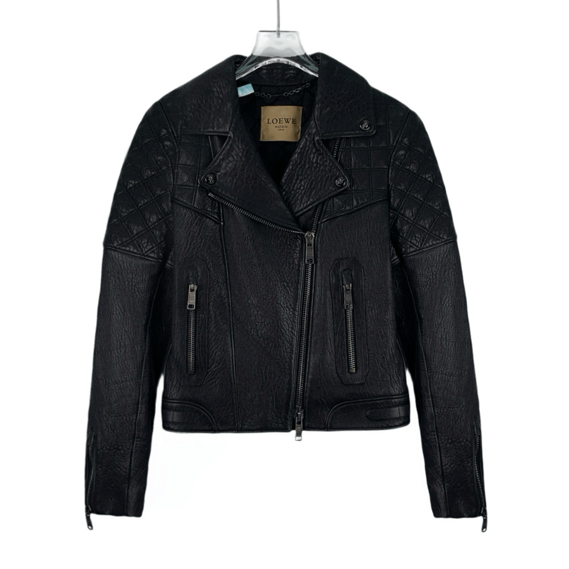 Loewe Loewe Black Quilted Lambskin Leather Zip-Up Jacket (Size S) Size S / US 4 / IT 40 - 1 Thumbnail