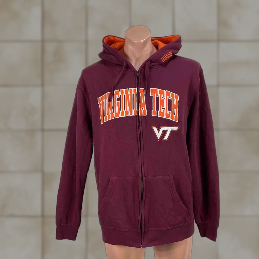 VINTAGE Virginia Tech Hokies Hoodie Primary Color Red Embroidered Stadium Full Zip Large Adult Mens