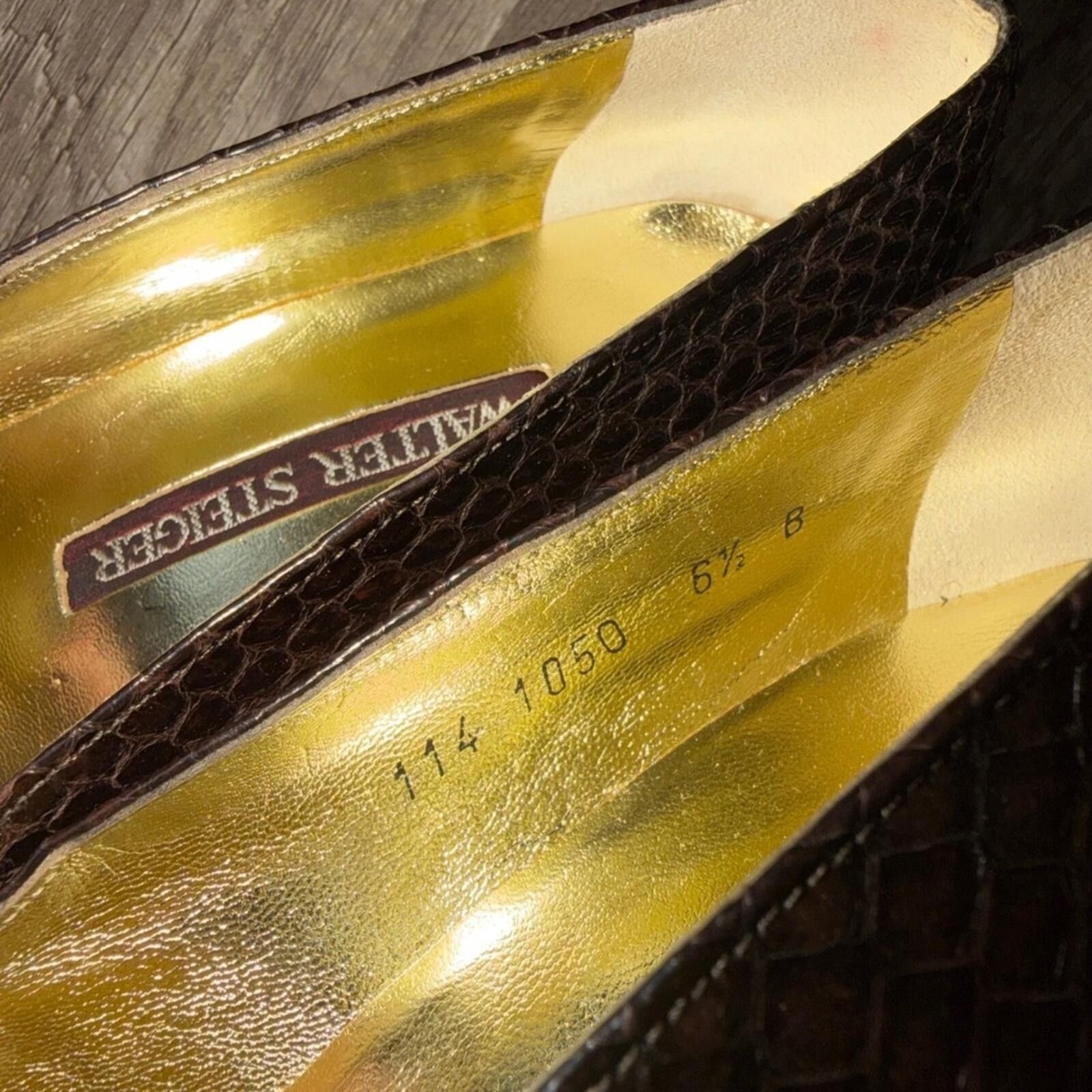 Walter Steiger Walter Steiger Patent Snakeskin Pointed Toe Pumps Italy 6.5B Size US 6.5 / IT 36.5 - 3 Thumbnail