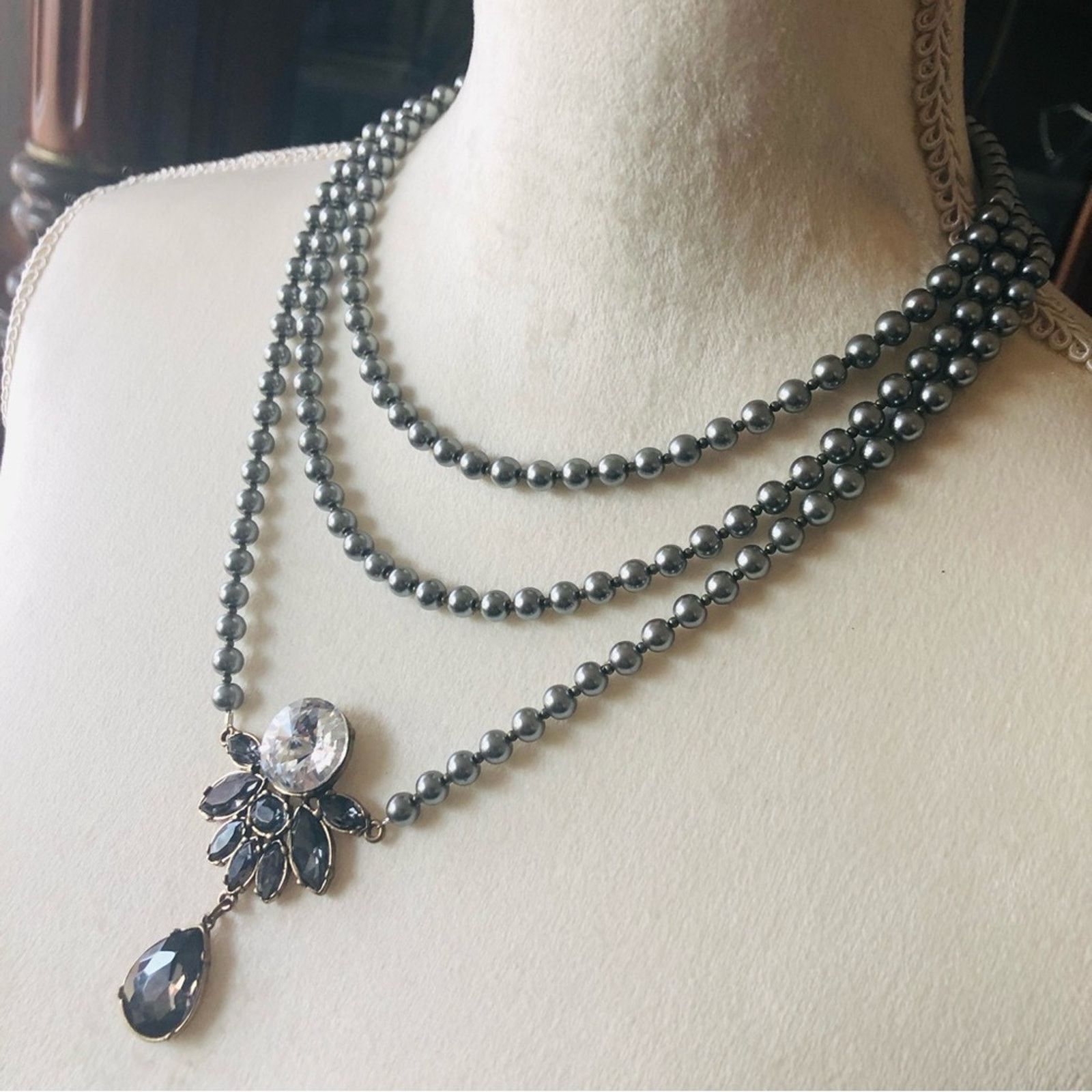 Handmade Handcrafted repurpose charcoal cluster Pearl necklace Size ONE SIZE - 4 Thumbnail