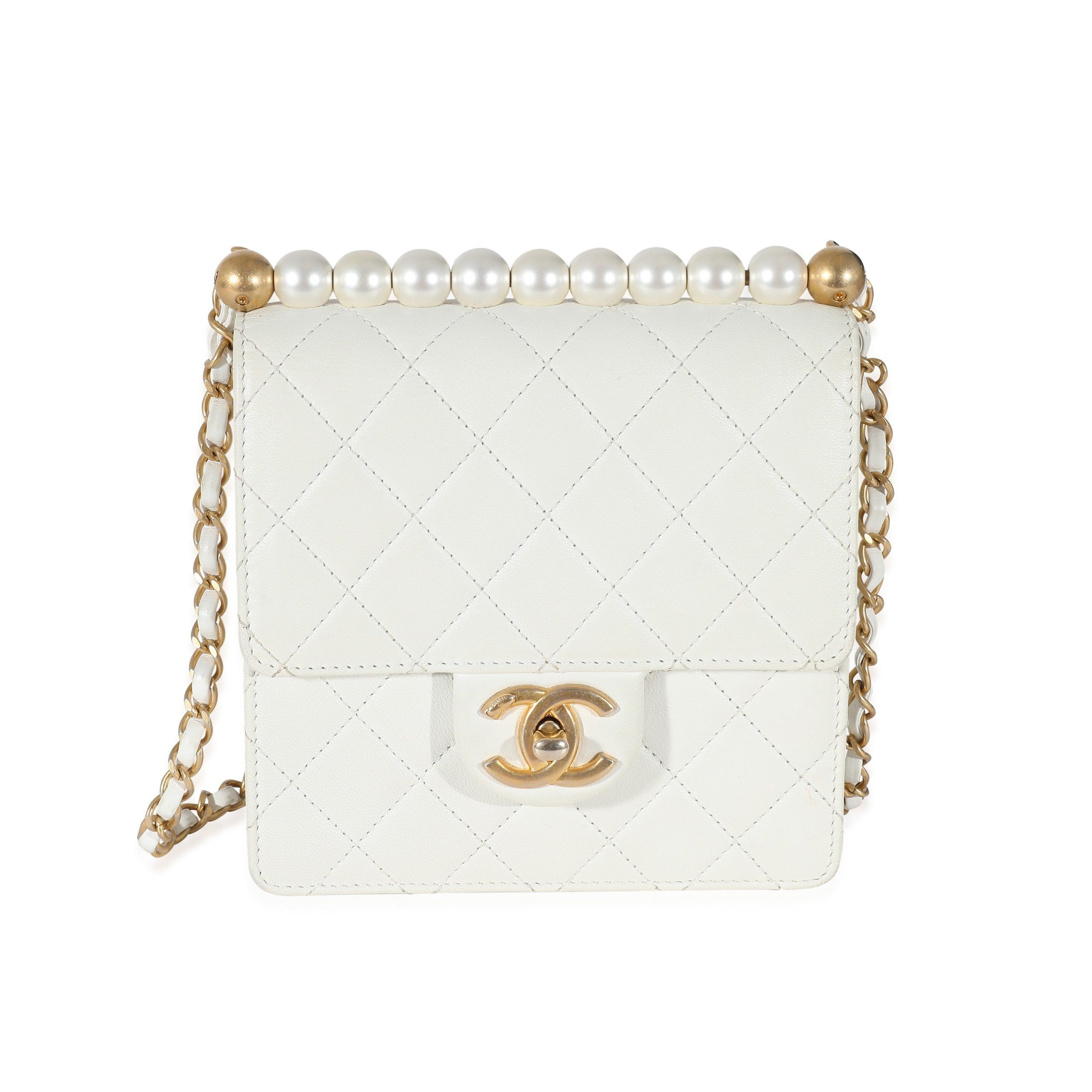 Chanel White Quilted Goatskin Vertical Chic Pearls Flap Bag