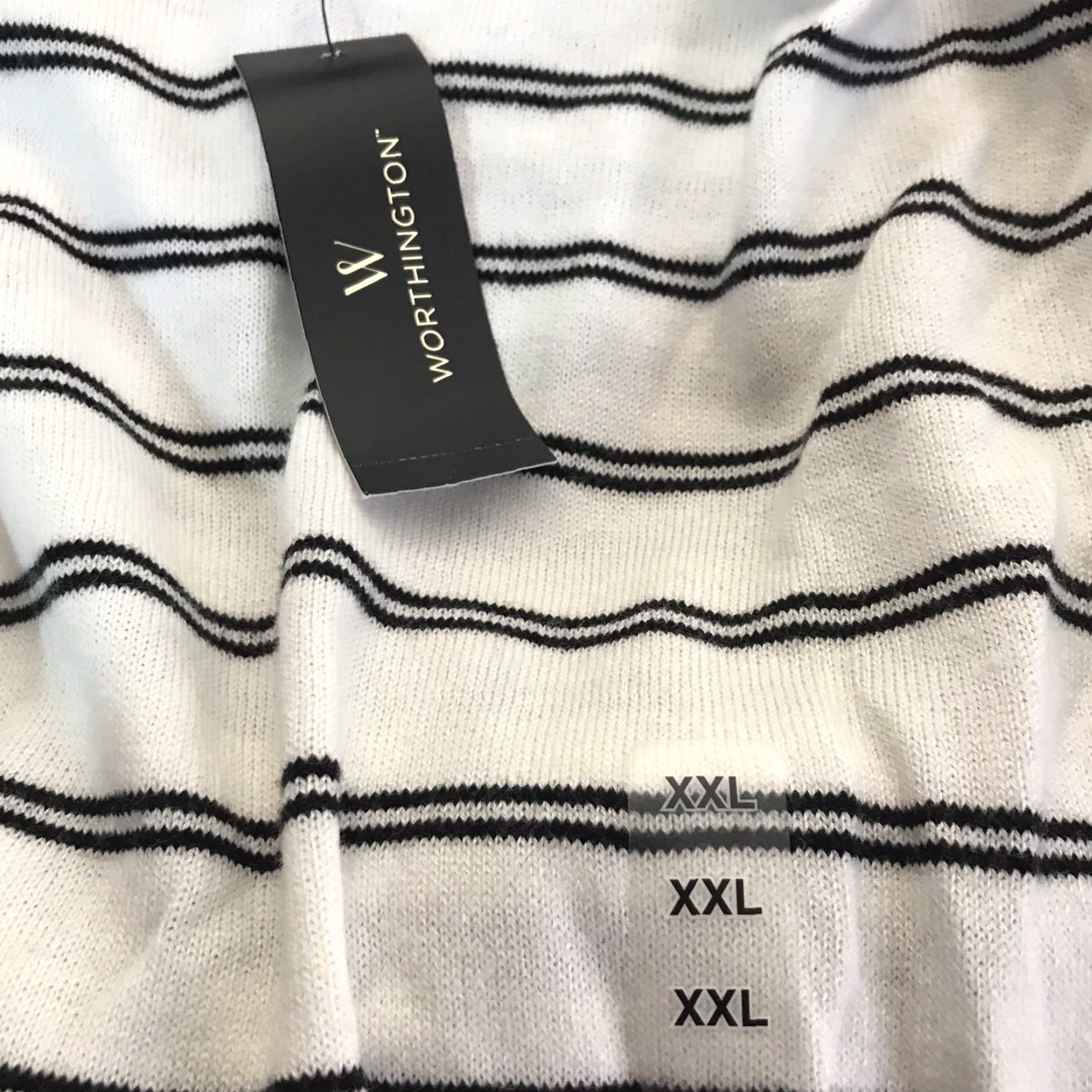 Worthington Worthington Lightweight Striped Sweater Womens Plus Size 2X White Long Sleeve Regular Fit Size XXL / US 16-18 / IT 52-54 - 4 Thumbnail