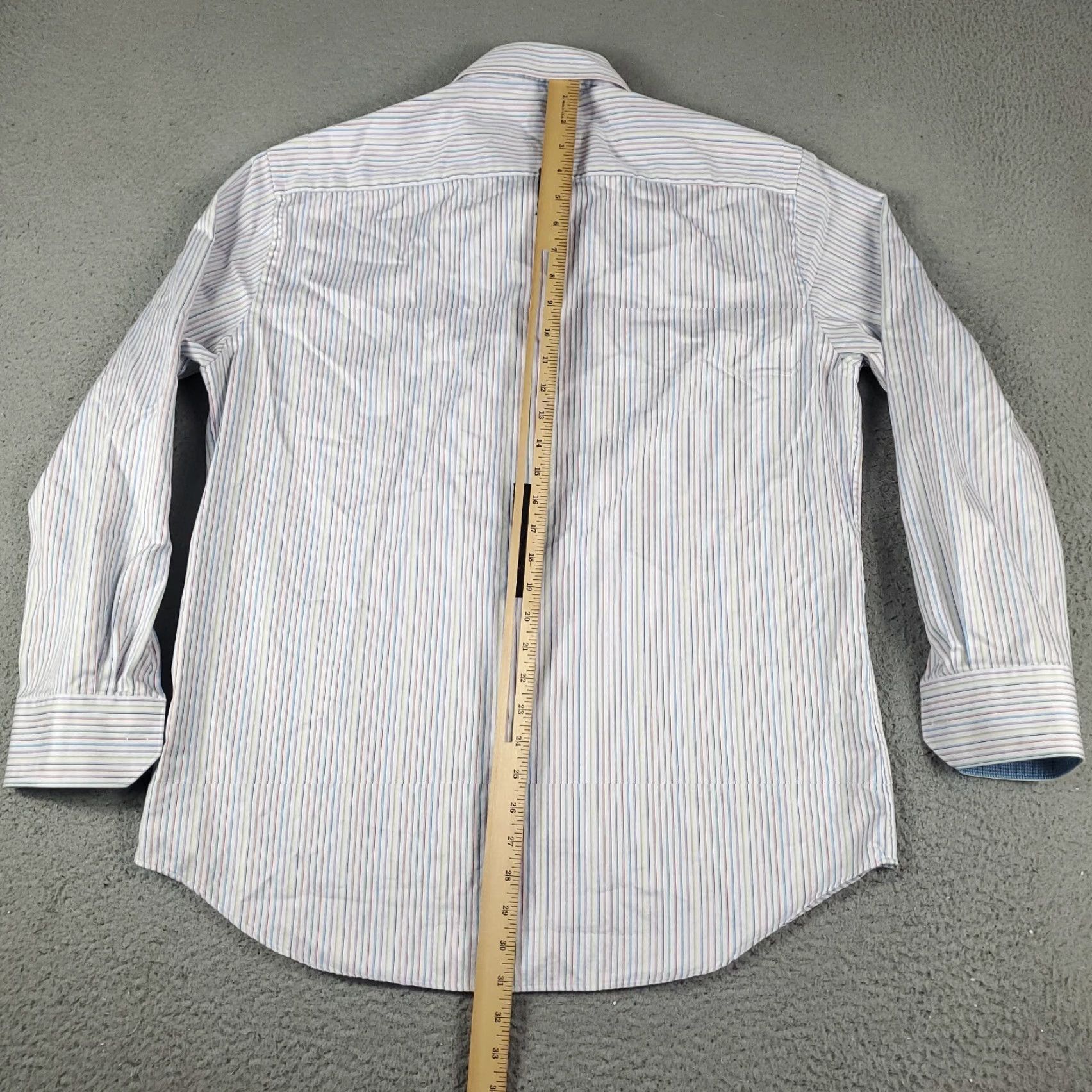 BUGATCHI Bugatchi Uomo Shirt Mens 17.5 Blue White Striped Dress Button Up Long Sleeve Size 46R - 3 Thumbnail