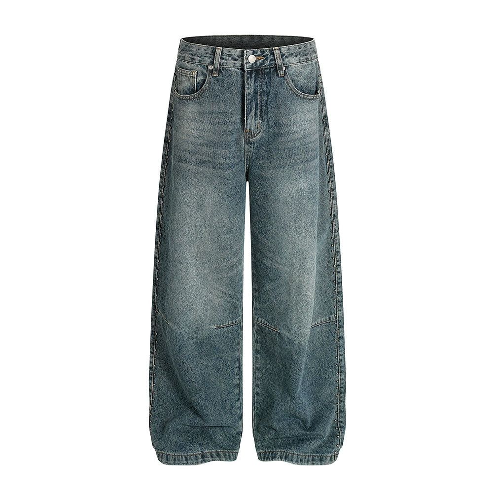 Vintage Punk washed men's rivet loose distressed jeans Size US 32 / EU 48 - 1 Thumbnail