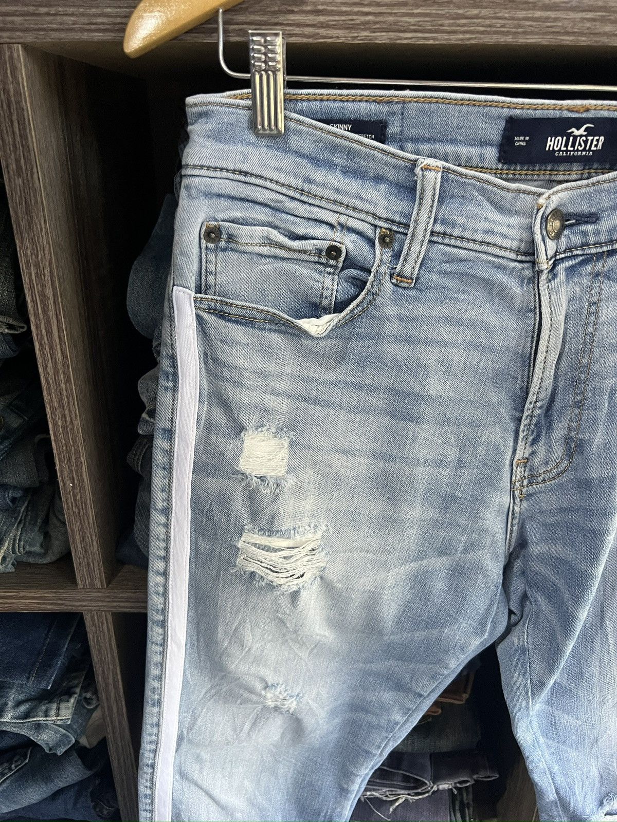 Hollister 🔥Hollister Side Stripe Distressed Denim Size US 31 - 5 Thumbnail