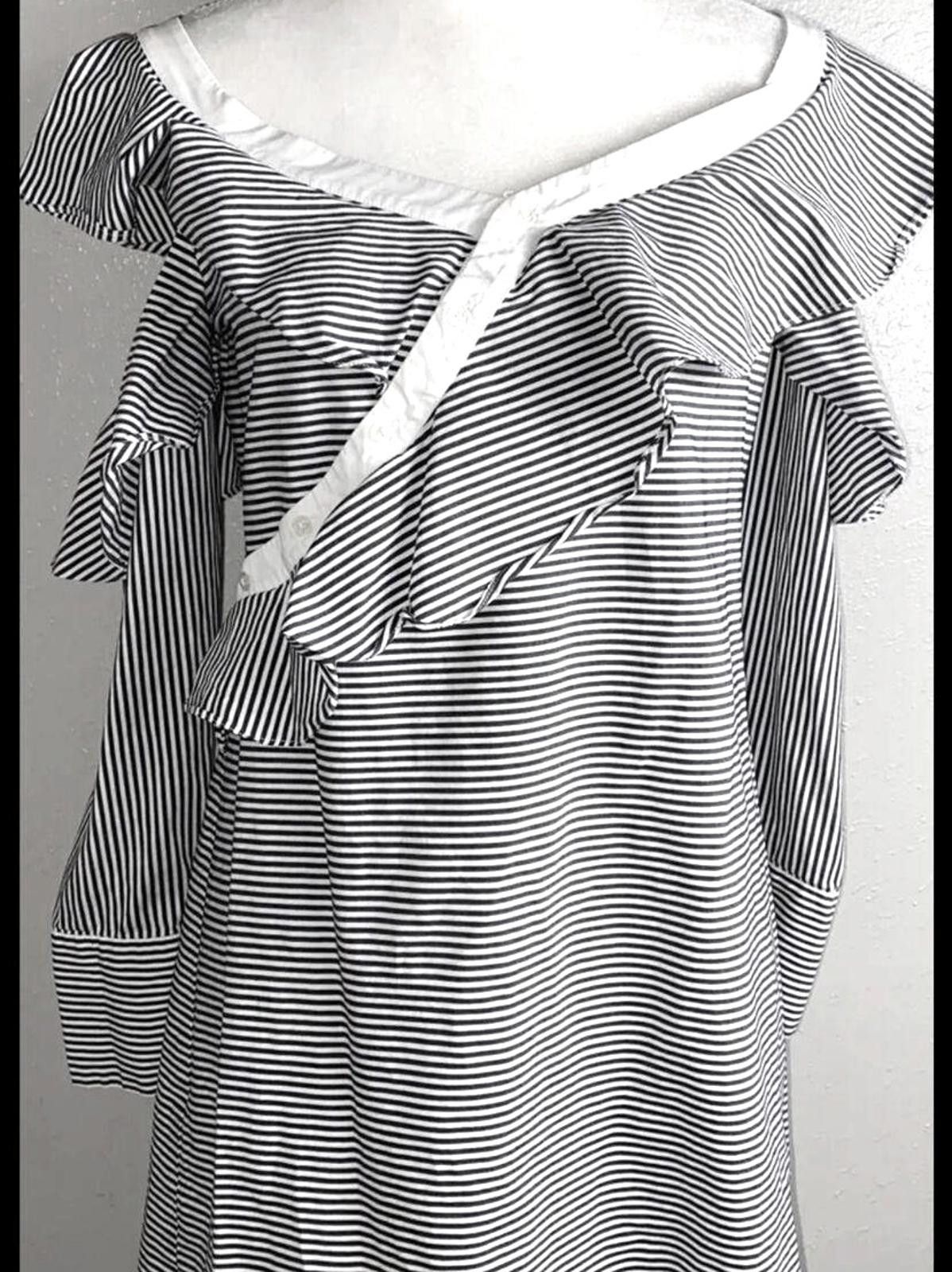 Designer Off-Shoulder Striped Ruffle Dress By Laundry size 12 Size XL / US 12-14 / IT 48-50 - 5 Thumbnail
