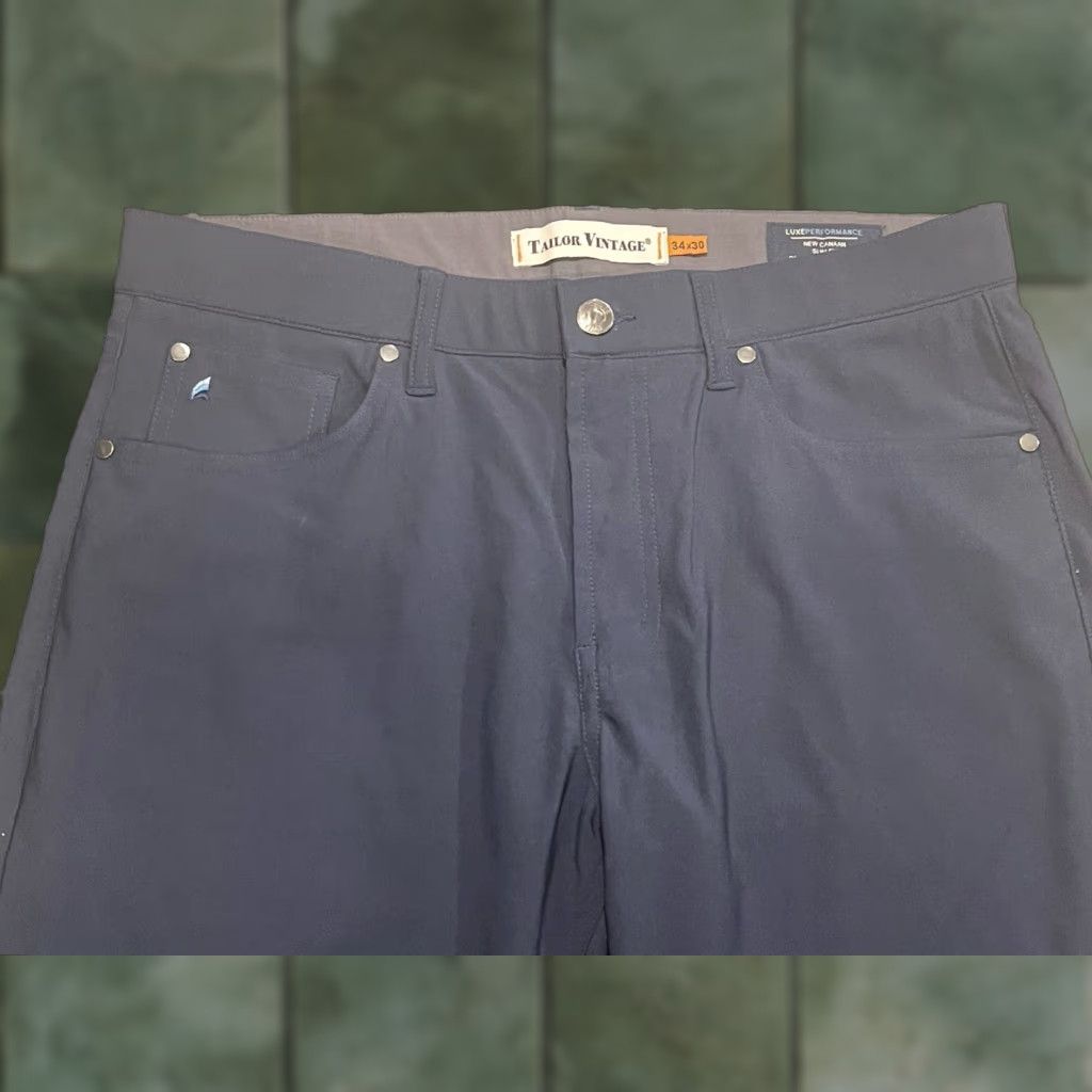 Vintage VINTAGE Tailor Vintage Luxe Performance Pants Chino Slim Blue 34x29.5 Mens Regular Polyester Button Zipper Flat Front Size US 34 / EU 50 - 1 Thumbnail