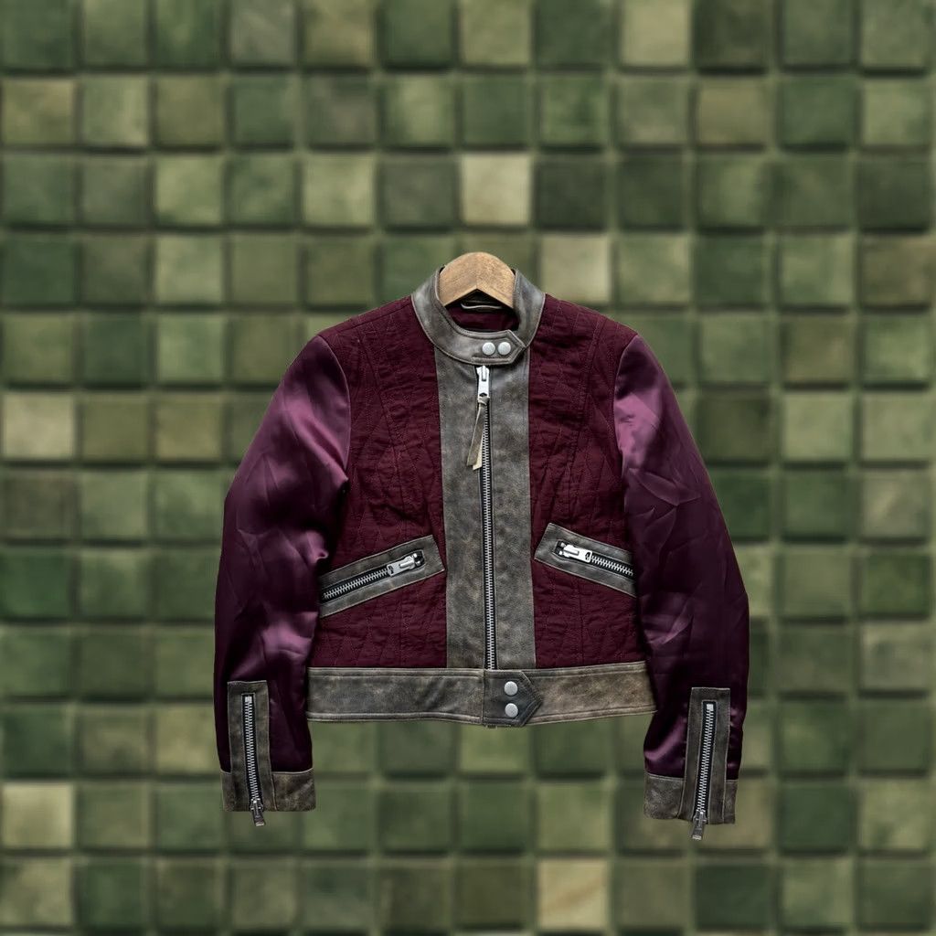 Allsaints VINTAGE AllSaints Womens Cross Biker Quilted Satin Moto Burgundy Jacket XS Size XS / US 0-2 / IT 36-38 - 1 Thumbnail
