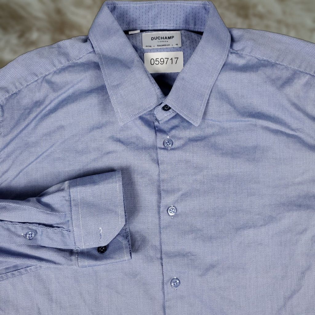 Duchamp Dress Shirt Mens Size 18 2XL Blue Long Sleeve Button Up Casual  Workwear