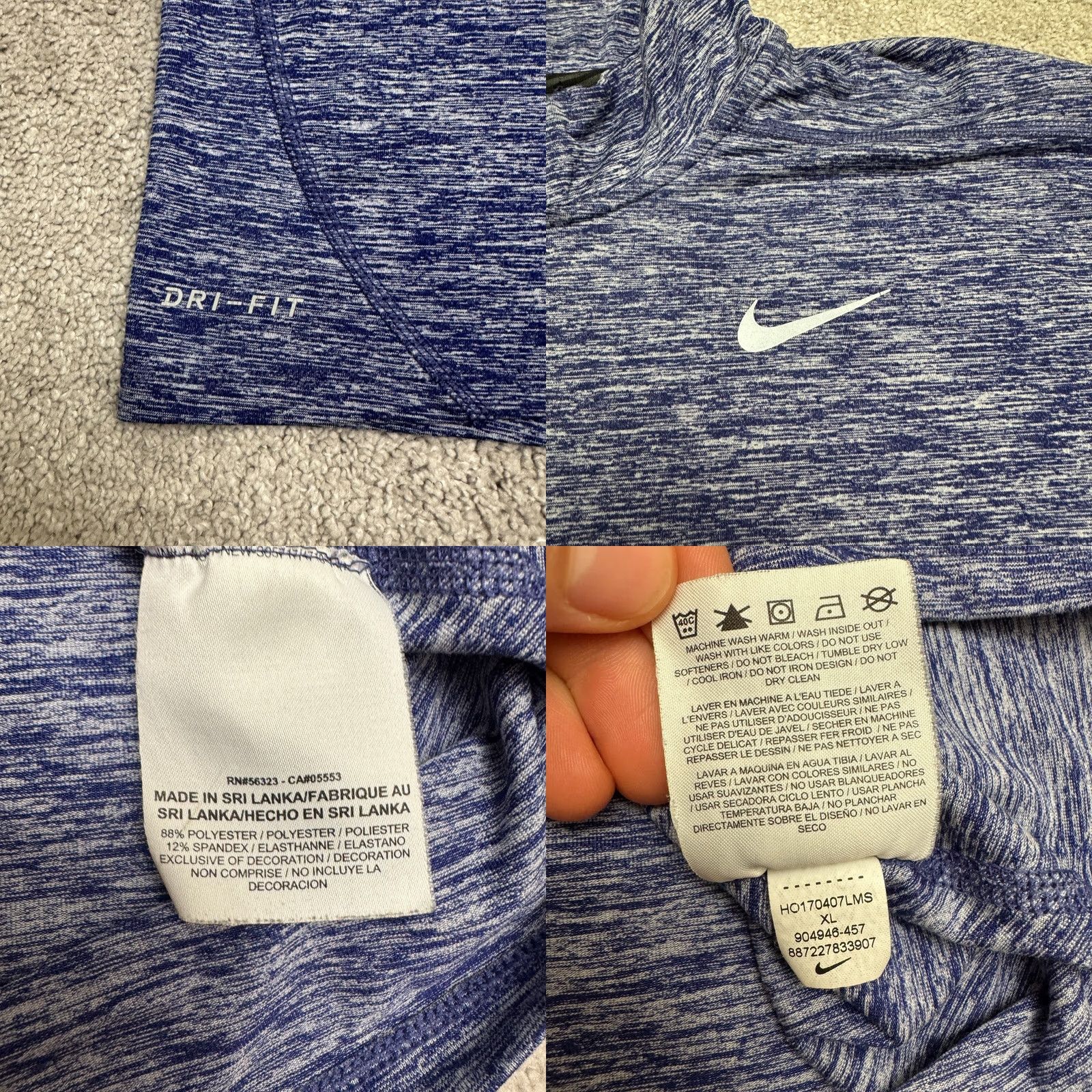 Nike Nike Dri-Fit 1/4 Zip Pullover Jacket Mens XL Heathered Blue Reflective Thumbholes Size US XL / EU 56 / 4 - 8 Thumbnail