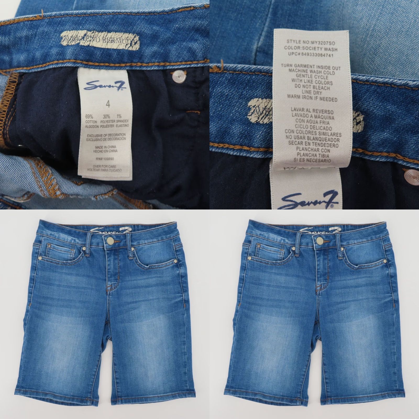 Vintage Seven Bermuda Shorts Denim Blue 4 Women's Regular Pockets 5-Pocket Cotton Blend Size 27" / US 4 / IT 40 - 8 Thumbnail