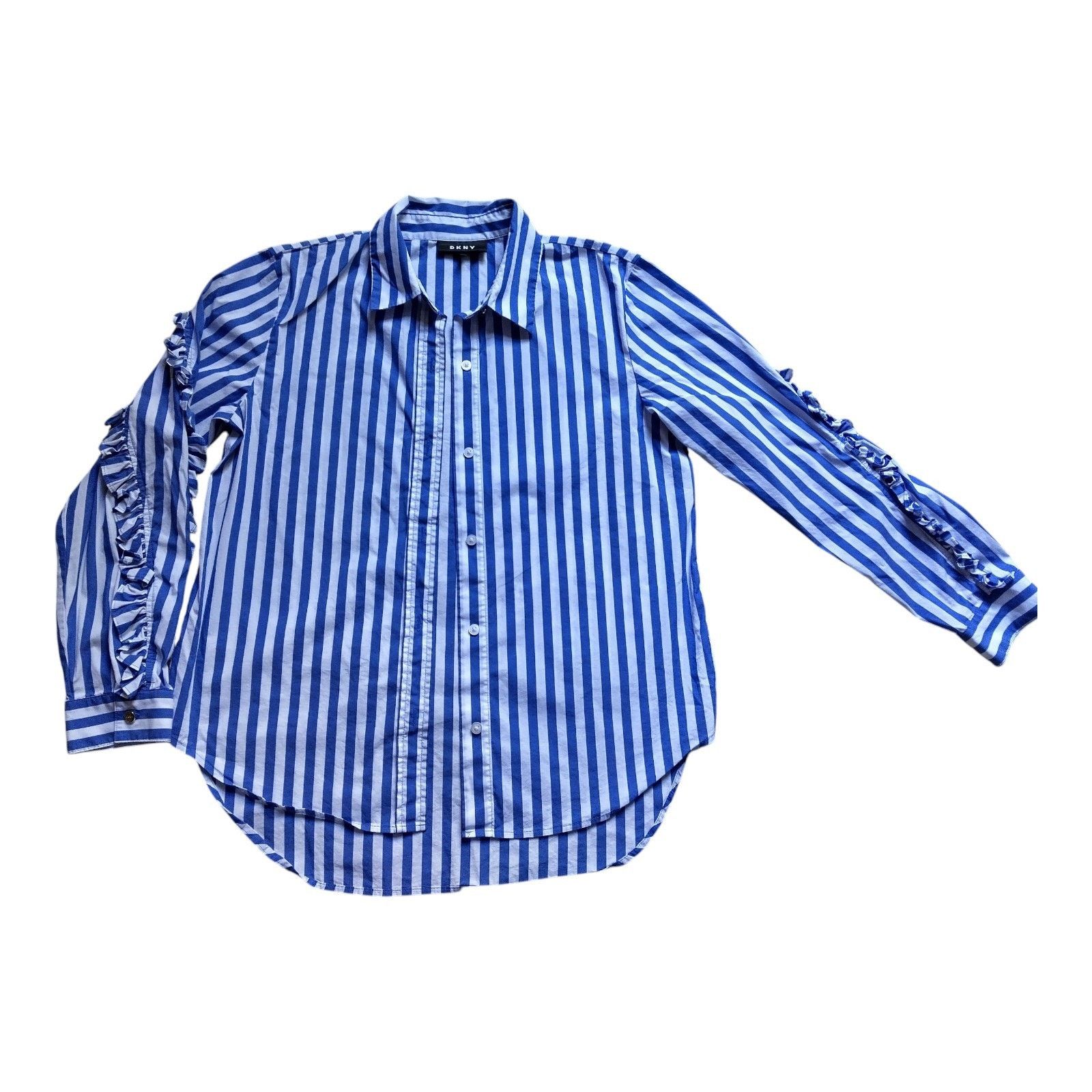 DKNY Women's DKNY Blue/White Striped Ruffle Sleeve Button Down Size M / US 6-8 / IT 42-44 - 2 Thumbnail
