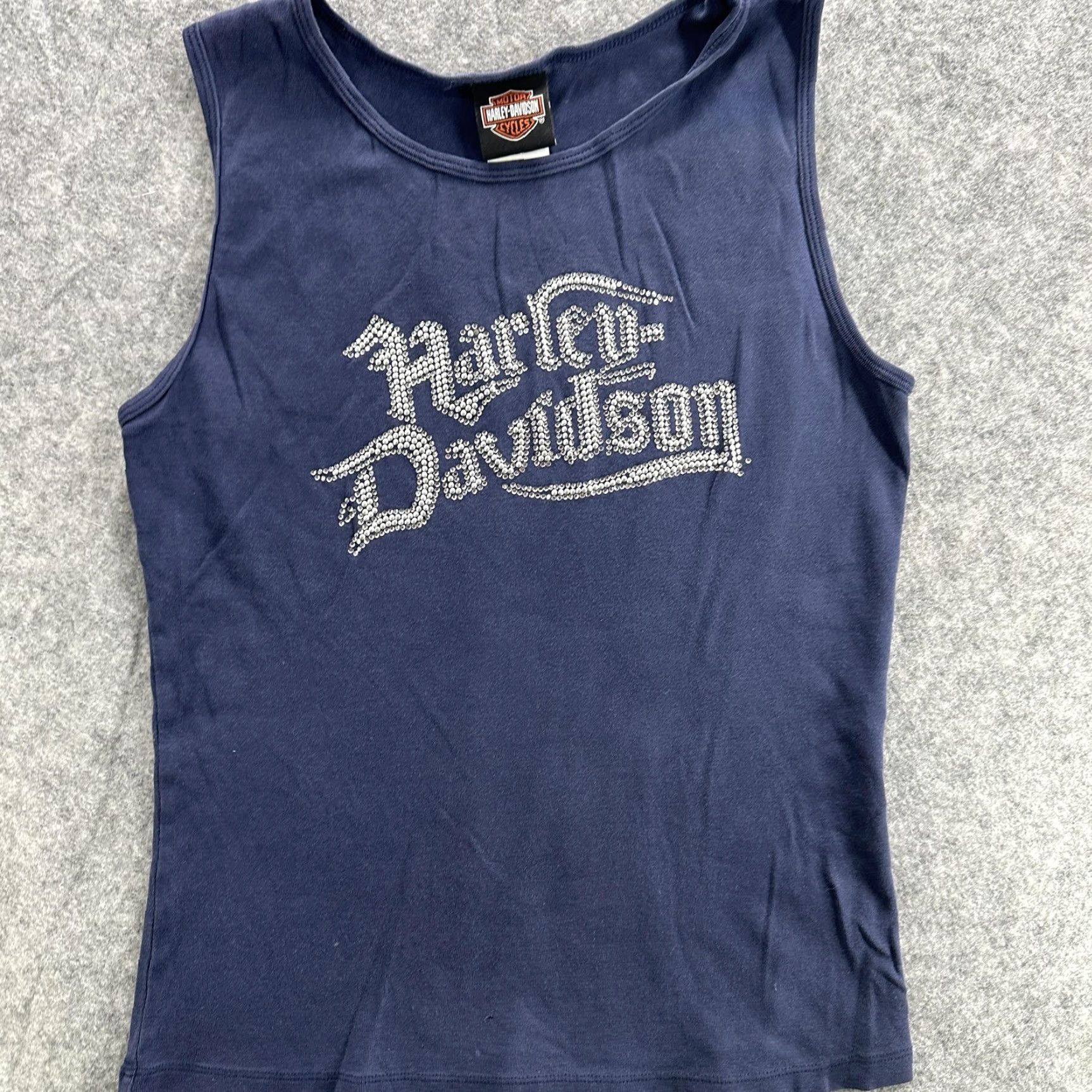 Harley Davidson VINTAGE Harley-Davidson Tank Shirt Womens Large Blue Rhinestone Livermore California USA Tank Top Size L / US 10 / IT 46 - 5 Thumbnail