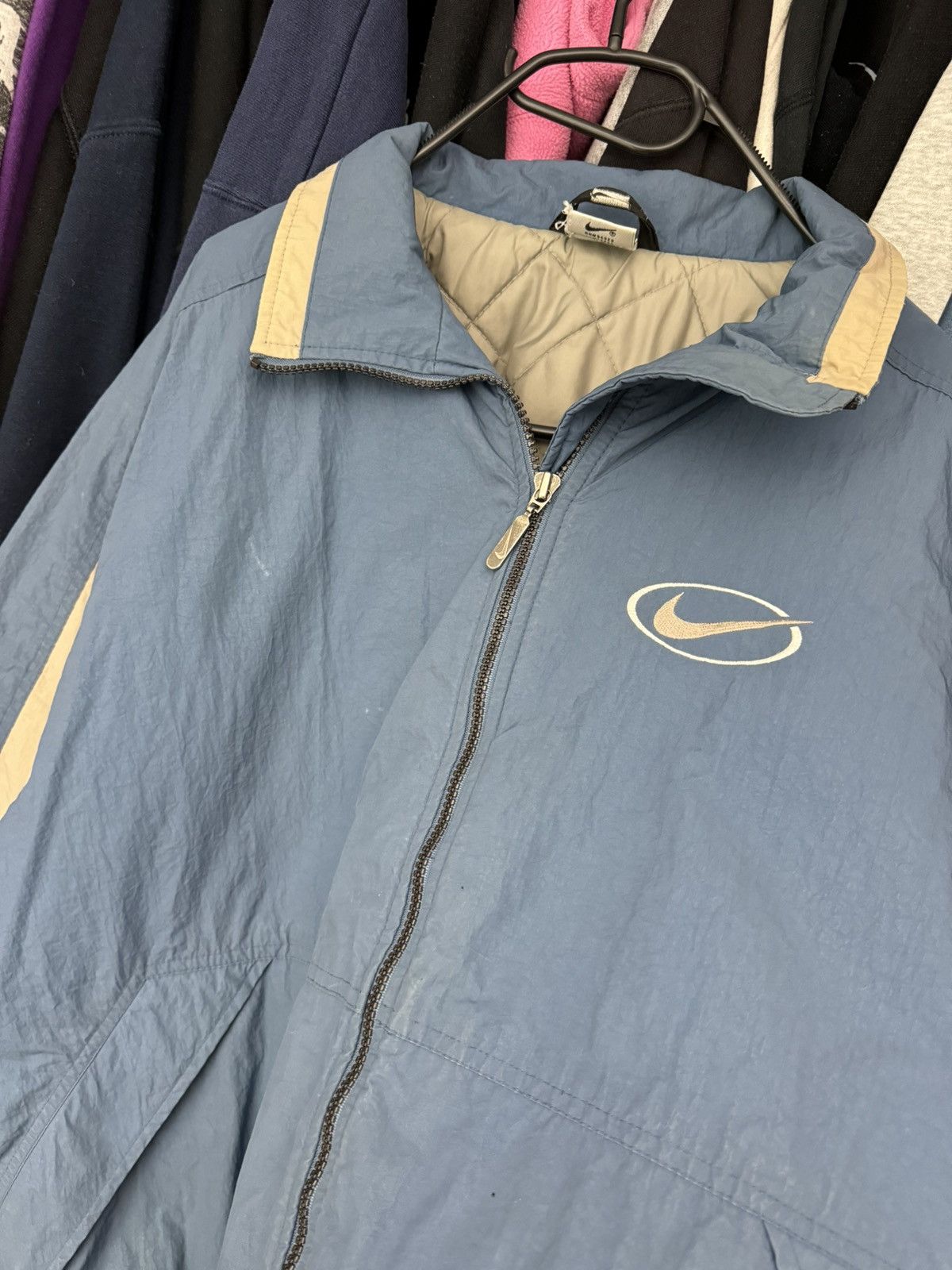 Nike × Vintage Vintage Nike Central Swoosh Bomber Jacket 90s y2k beige blue Size US M / EU 48-50 / 2 - 5 Thumbnail