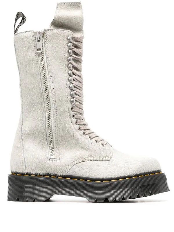image of Rick Owens X Dr. Martens Pony Hair Boots in White, Men's (Size 10)