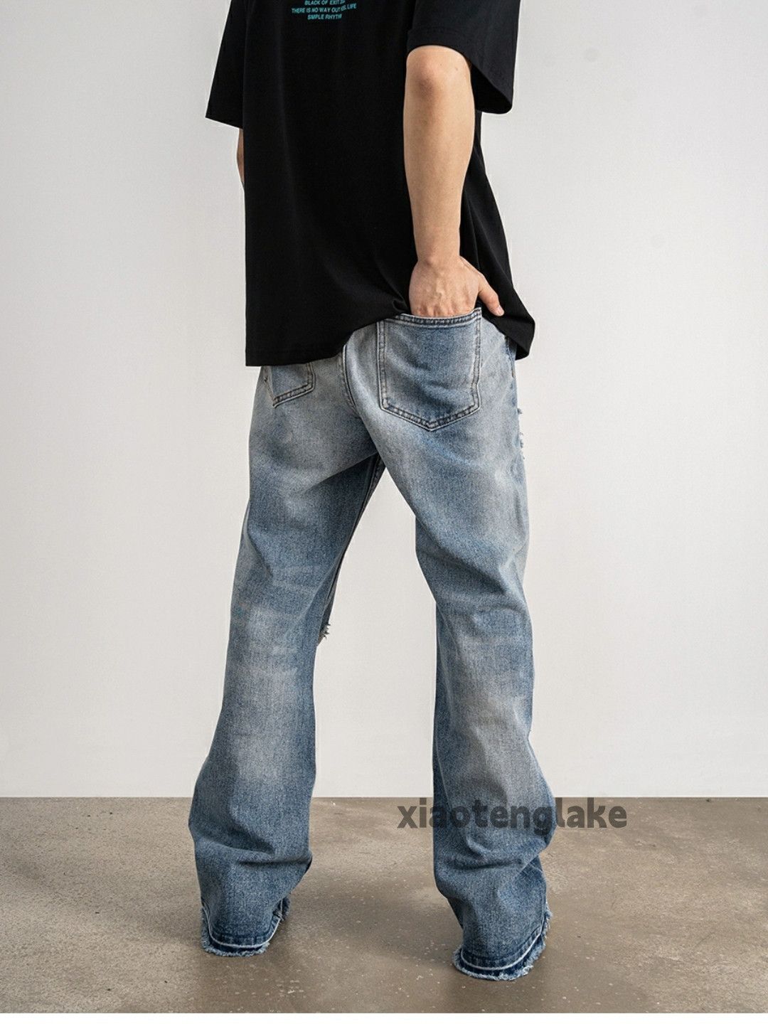 Jean × Vintage washed faded damaged ripped punk grunge flared jeans Size US 32 / EU 48 - 3 Thumbnail