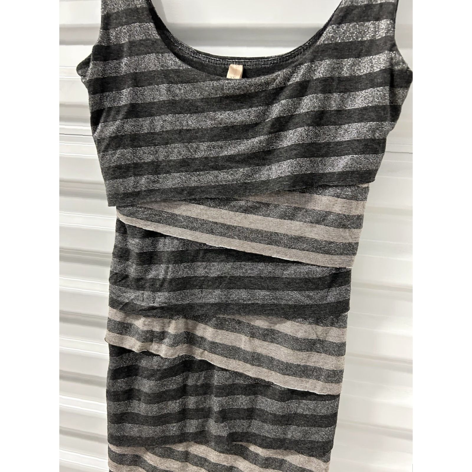 Bailey 44 Womens Bailey 44 Dress XS Gray Striped Knit Cap Sleeve Round Neck Pullover Short Length Bodycon T-Shirt Dress Casual Travel Size XS / US 0-2 / IT 36-38 - 4 Thumbnail