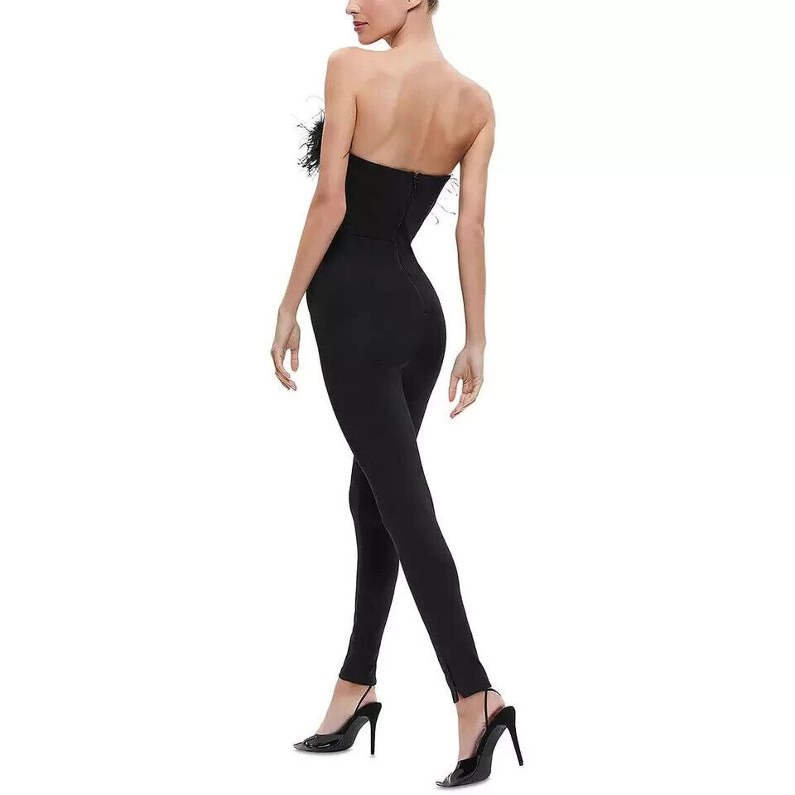 Alice + Olivia ALICE & OLIVIA IDELL FEATHER TRIM JUMPSUIT PANTS BLACK SZ 10 Size 32" / US 10 / IT 46 - 2 Thumbnail