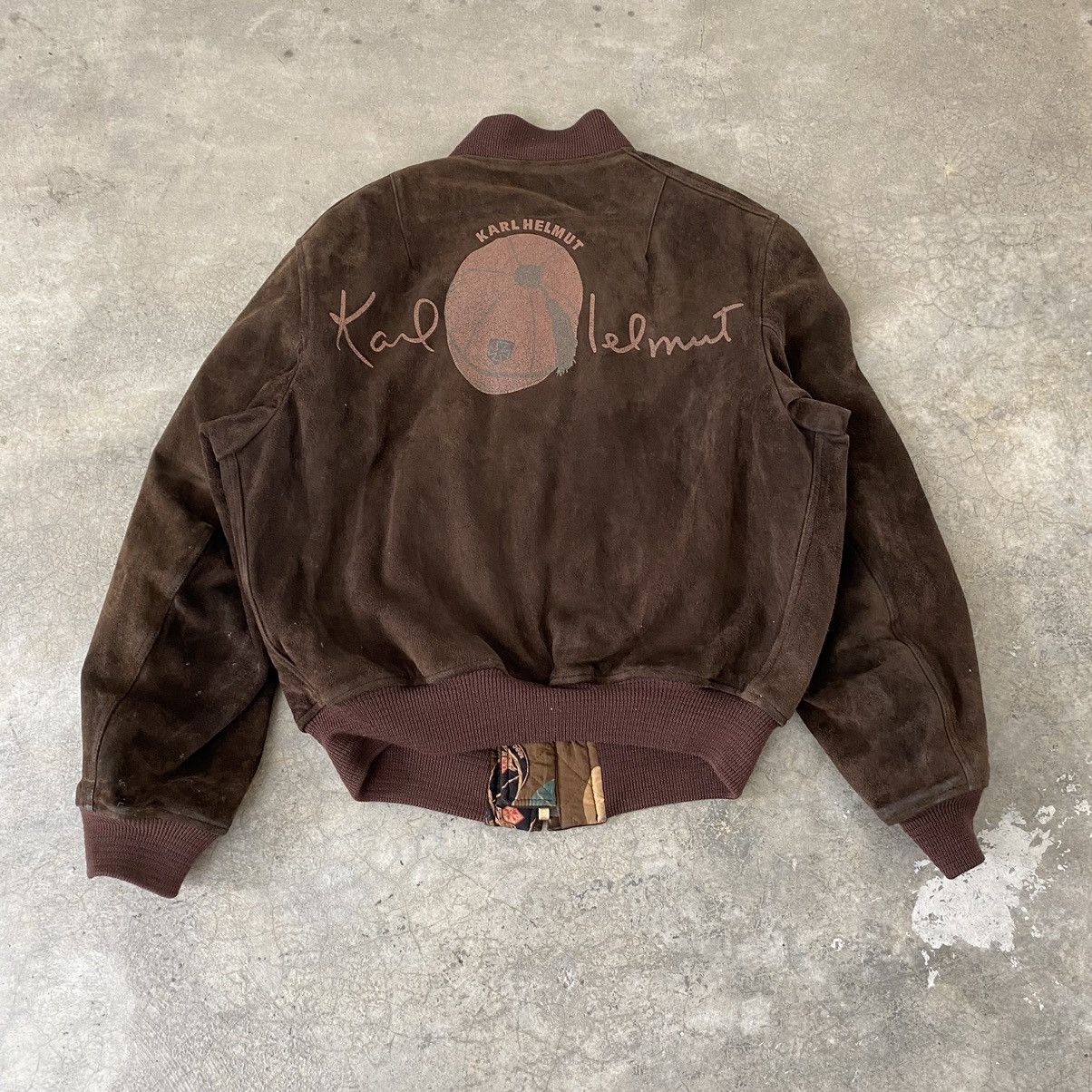 Karl Helmut × Vintage VTG Karl Helmut Cowhide Hand Painted Leather Bomber Jacket Size US M / EU 48-50 / 2 - 3 Thumbnail