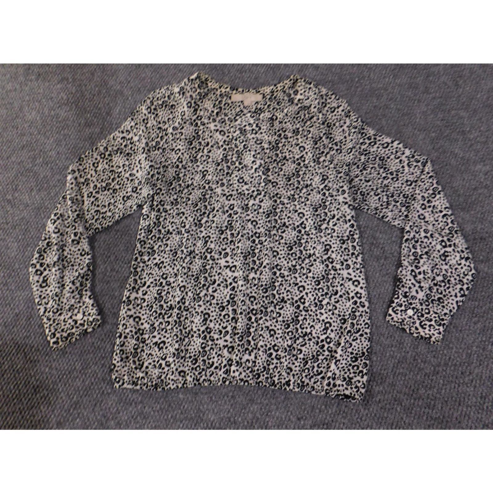 Loft VINTAGE LOFT Ann Taylor LOFT Shirt Womens Small Black White Leopard Print Long Sleeve Top Size S / US 4 / IT 40 - 3 Thumbnail