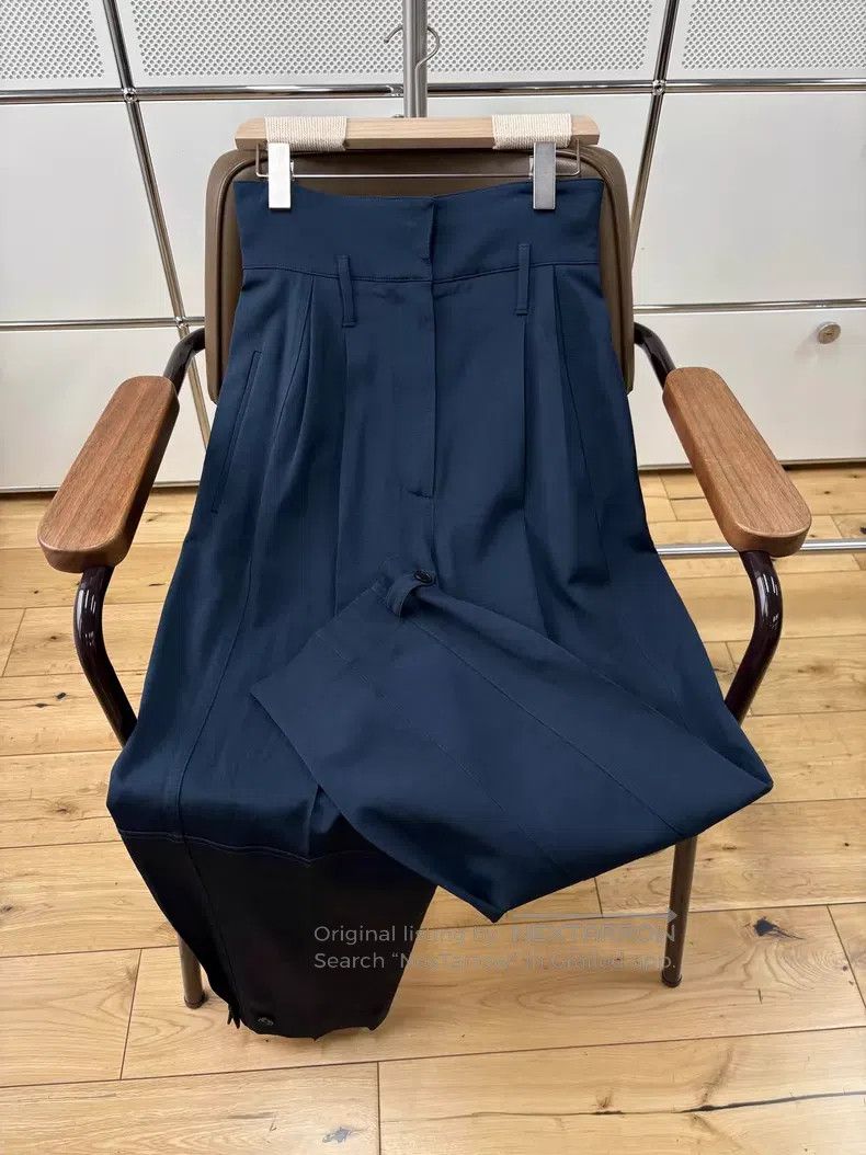 Givenchy Givenchy Navy High-Waisted Wide-Leg Trousers Size US 36 / EU 52 - 4 Thumbnail