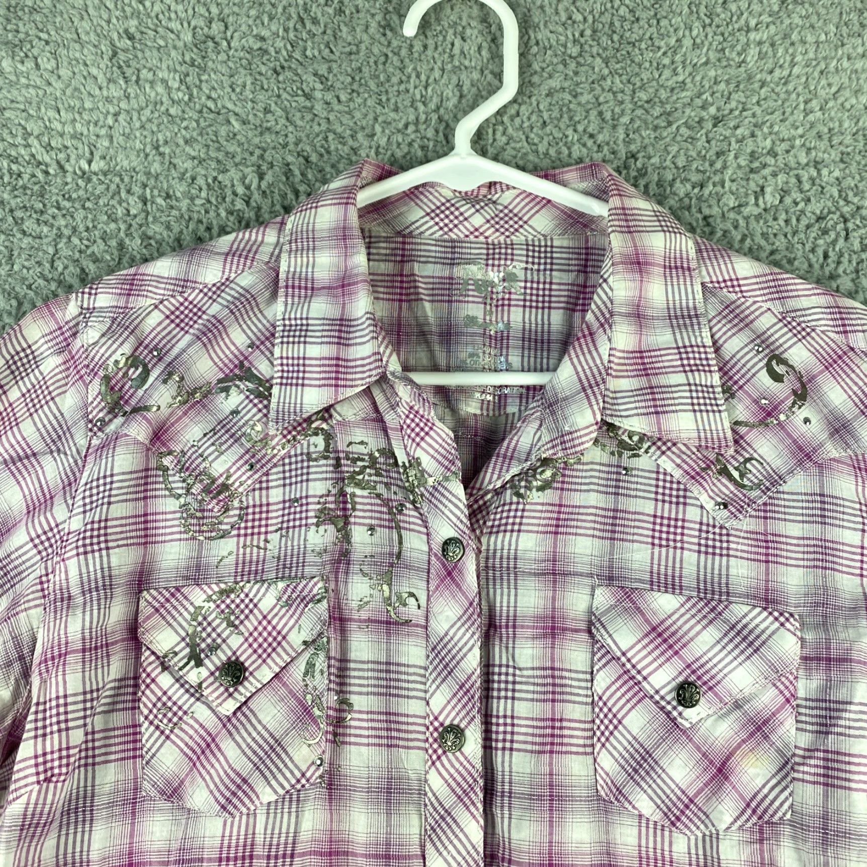 Wrangler VINTAGE Wrangler Rock 47 Pearl Snap Shirt Western Plaid Men’s Large Pink 47-32 Rhinestone Snap Closure Size US L / EU 52-54 / 3 - 3 Thumbnail