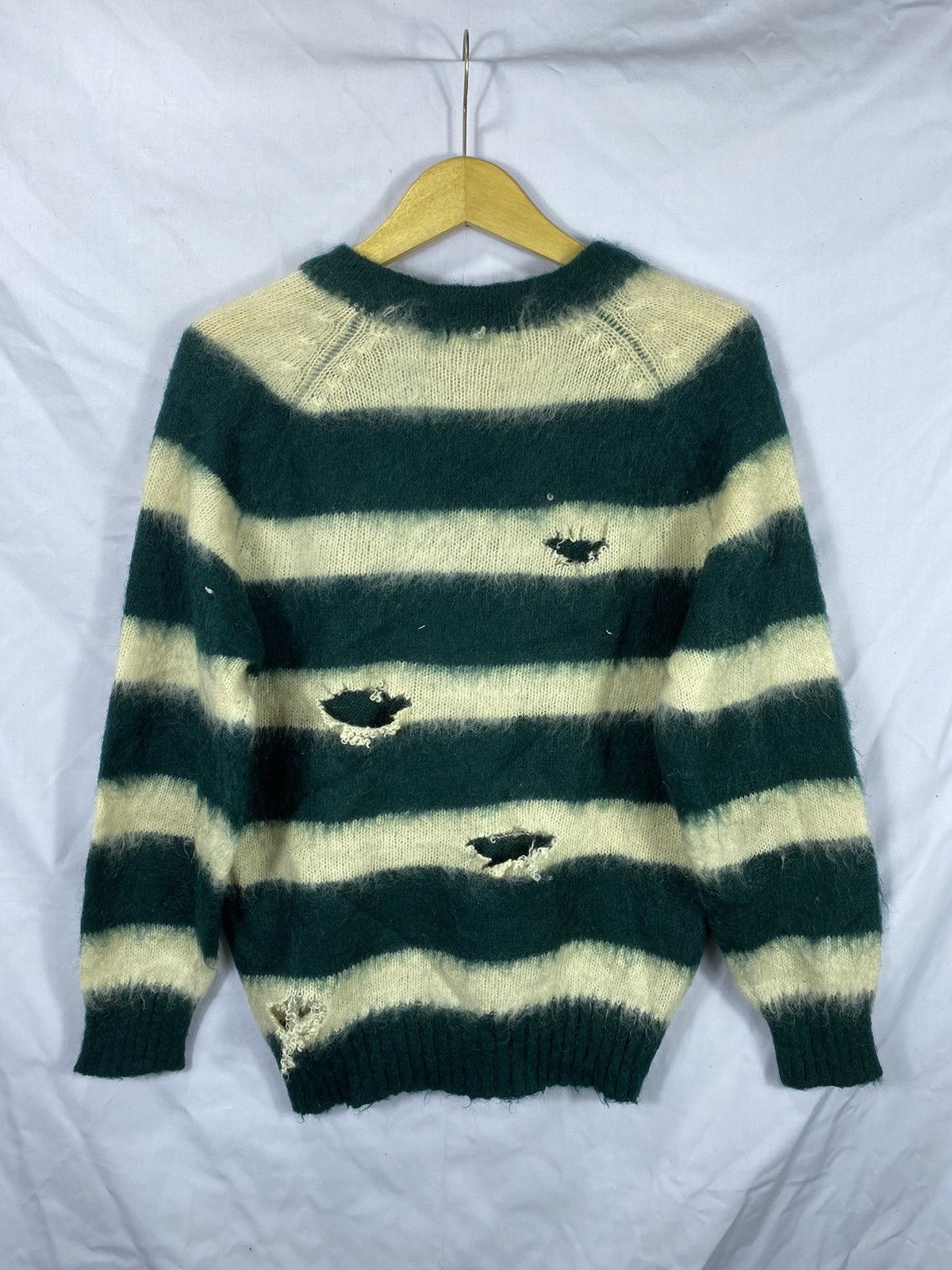 Japanese Brand distressed Oh! Brown Bon-Ton knit stripe kut coban style Size US M / EU 48-50 / 2 - 2 Thumbnail