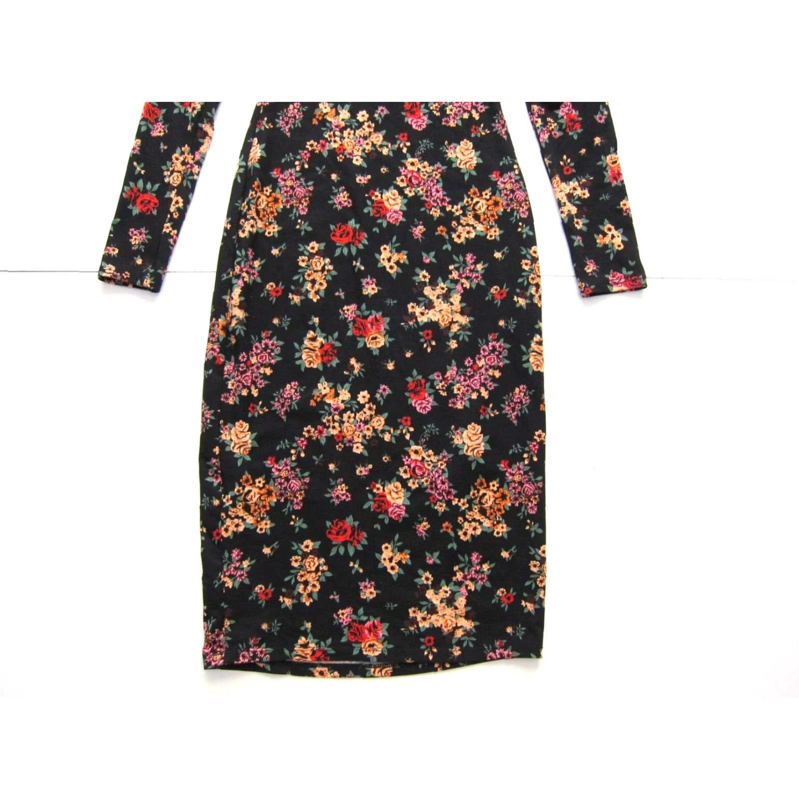 Vintage Haley & June Black Pink Floral Long Sleeve High Neck Stretch Pencil Dress Small Size S / US 4 / IT 40 - 5 Thumbnail
