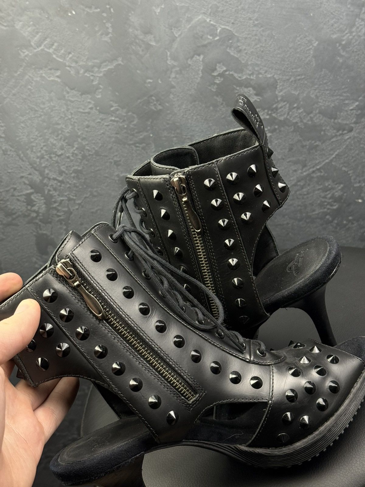 Dr. Martens Dr Martens Yasmin Black Studded Open Toe Lace Up Heels Size US 11 / IT 41 - 11 Thumbnail