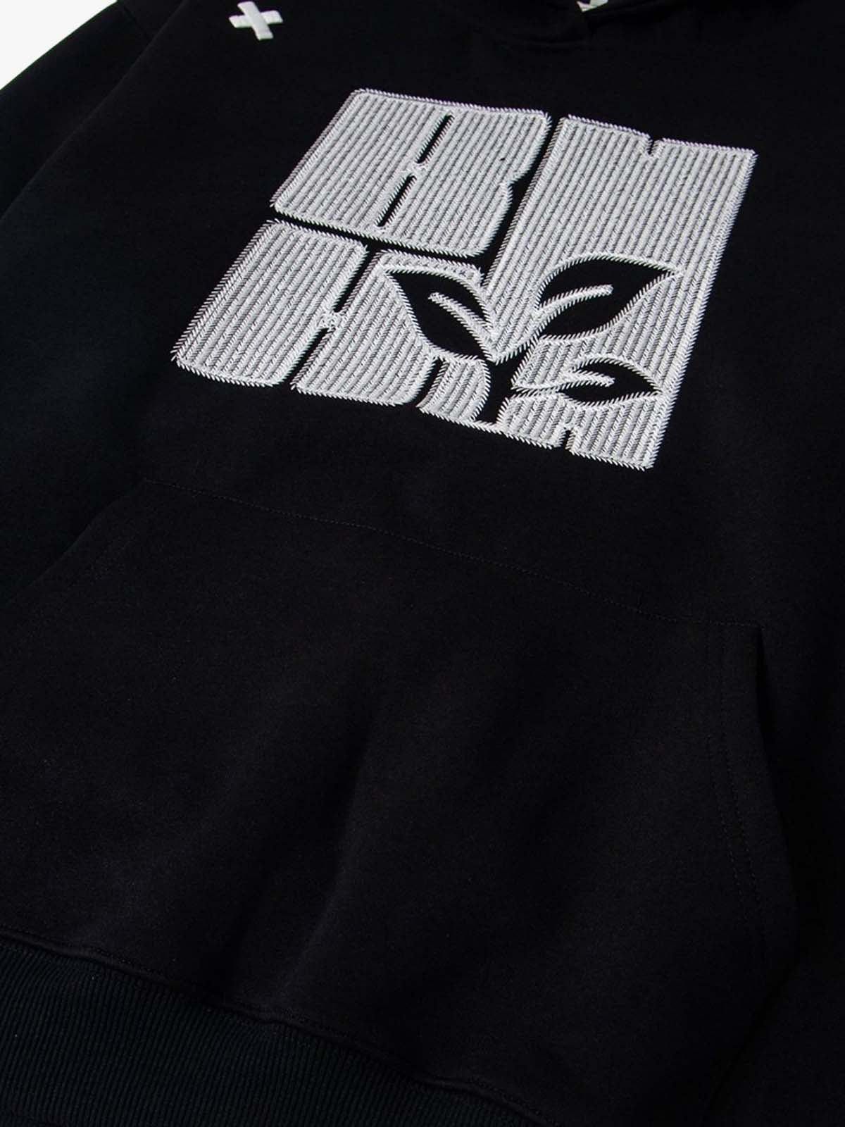 Japanese Brand Black Embroidered Hoodie, Relaxed Fit Hooded Sweatshirt Size US M / EU 48-50 / 2 - 4 Thumbnail