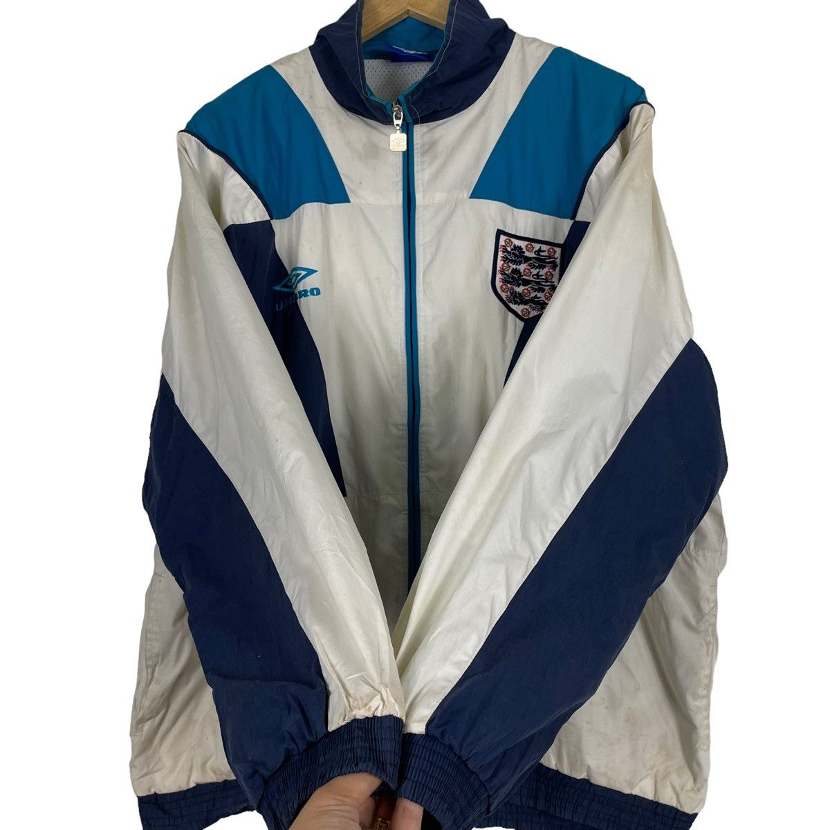 💥90s UMBRO ENGLAND MULTICOLOR ZIPPER WINDBREAKER JACKET