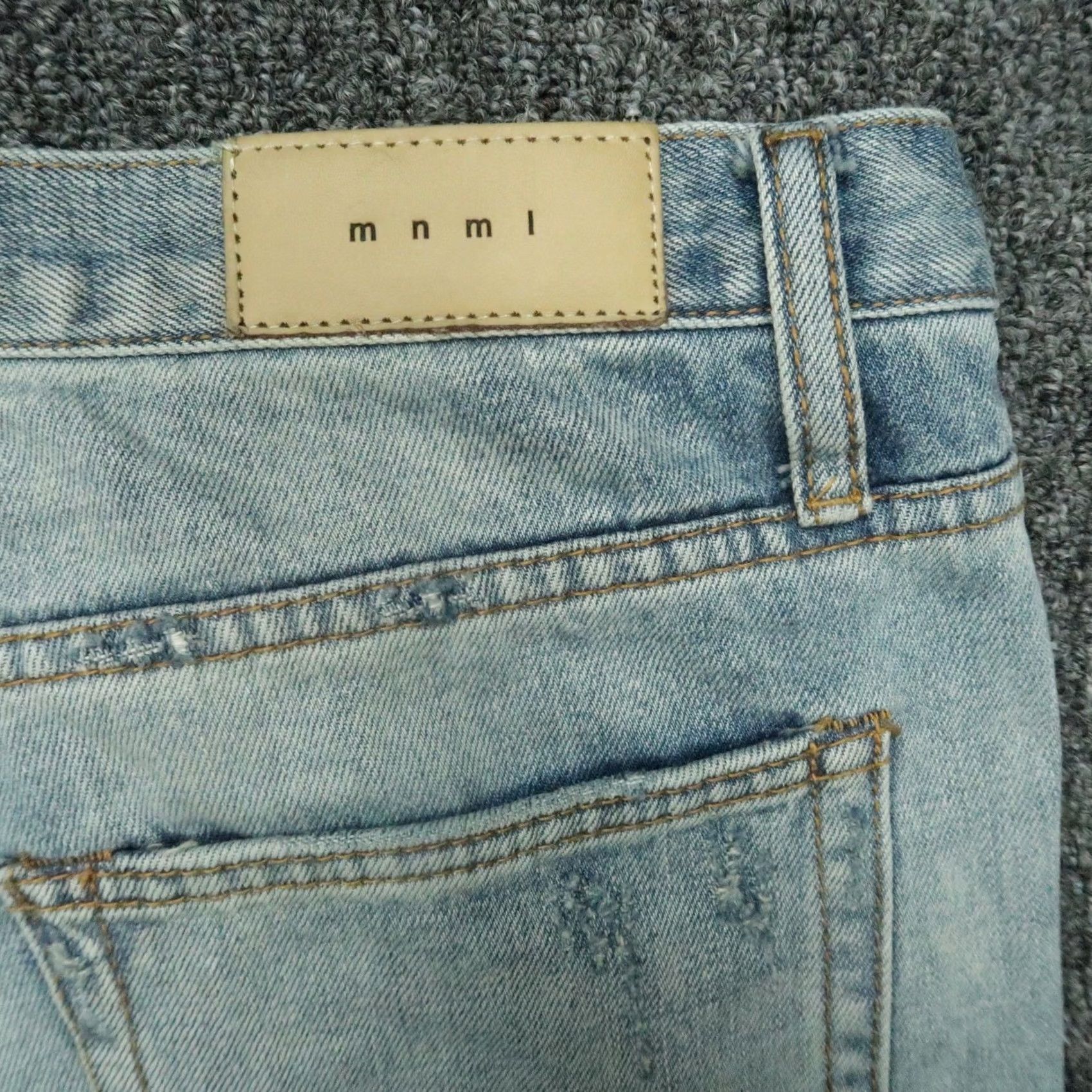 MNML mnml Jeans Mens 33x34 Blue Distressed Ripped Button Fly Ankle Zip Denim Jeans Slim 34 Inseam Mens Boys? Size US 33 - 7 Thumbnail