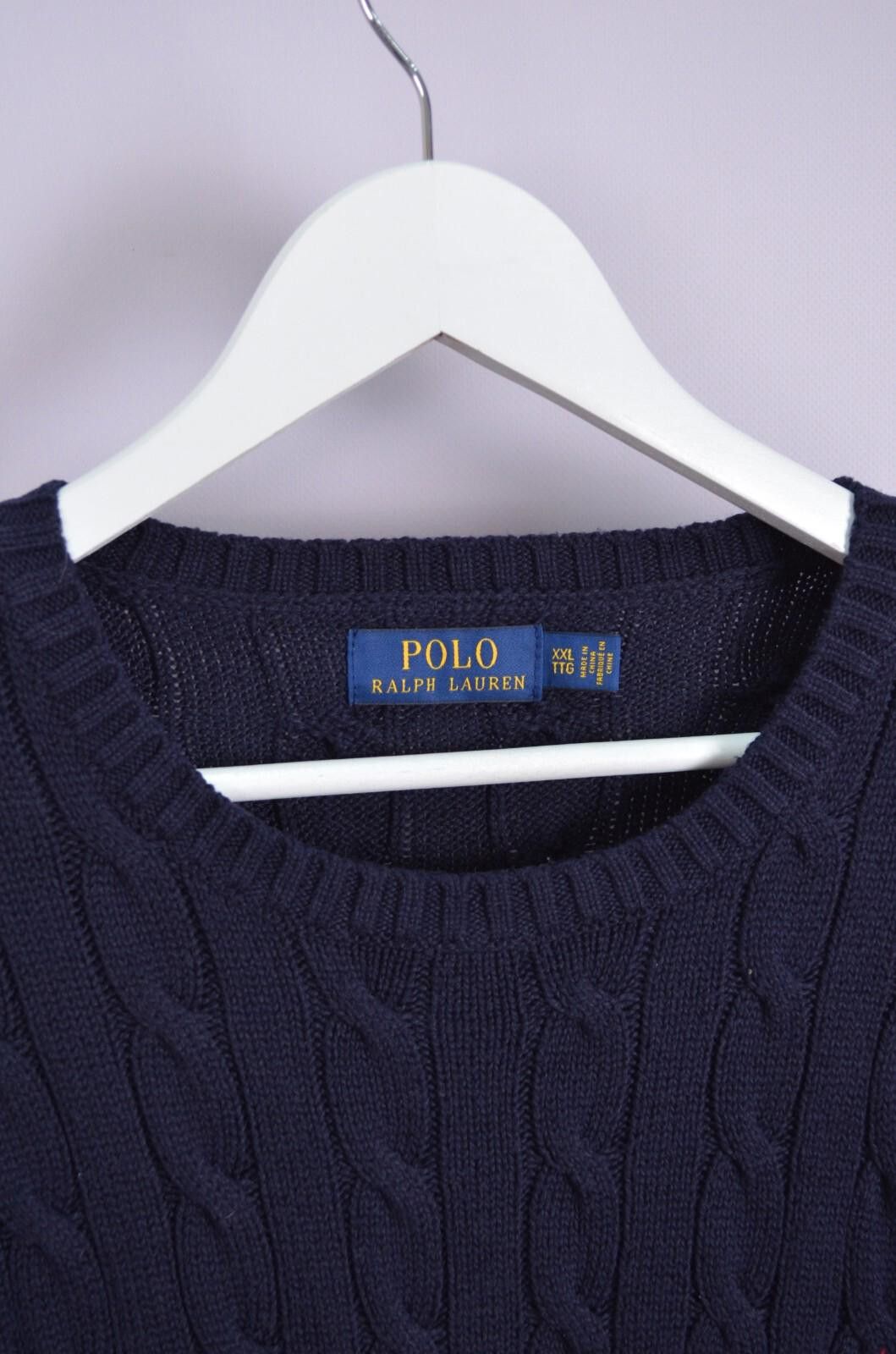 Polo Ralph Lauren Mens Polo Ralph Lauren Cable Knit Navy Cotton Sweater Sz XXL Size US XXL / EU 58 / 5 - 4 Thumbnail
