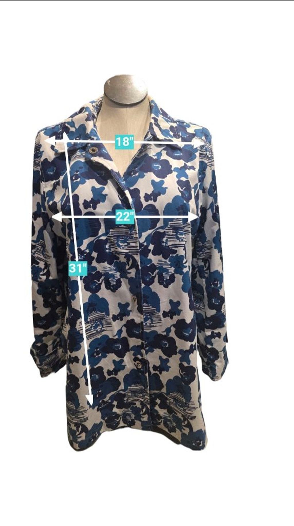 Other Women's Dennis Basso Floral Jacket L White Blue Button Front Size L / US 10 / IT 46 - 4 Thumbnail