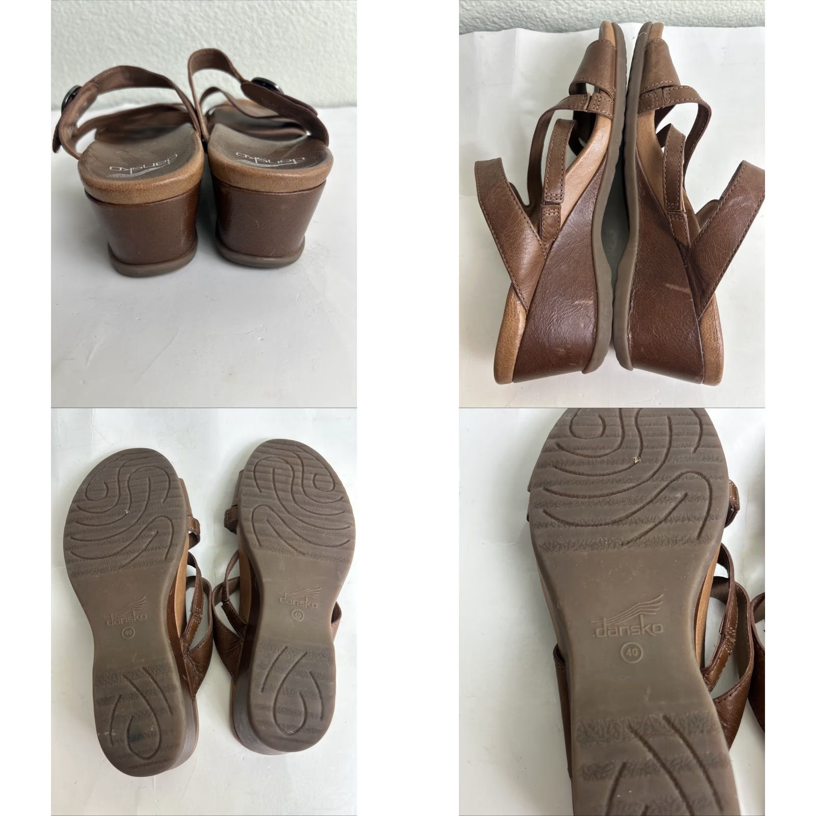 Dansko Dansko Ana Sandals Women Slide Buckle Brown Leather Wedge Heel 40 EU 9.5 US Mens? Womens Size US 10 / IT 40 - 9 Thumbnail