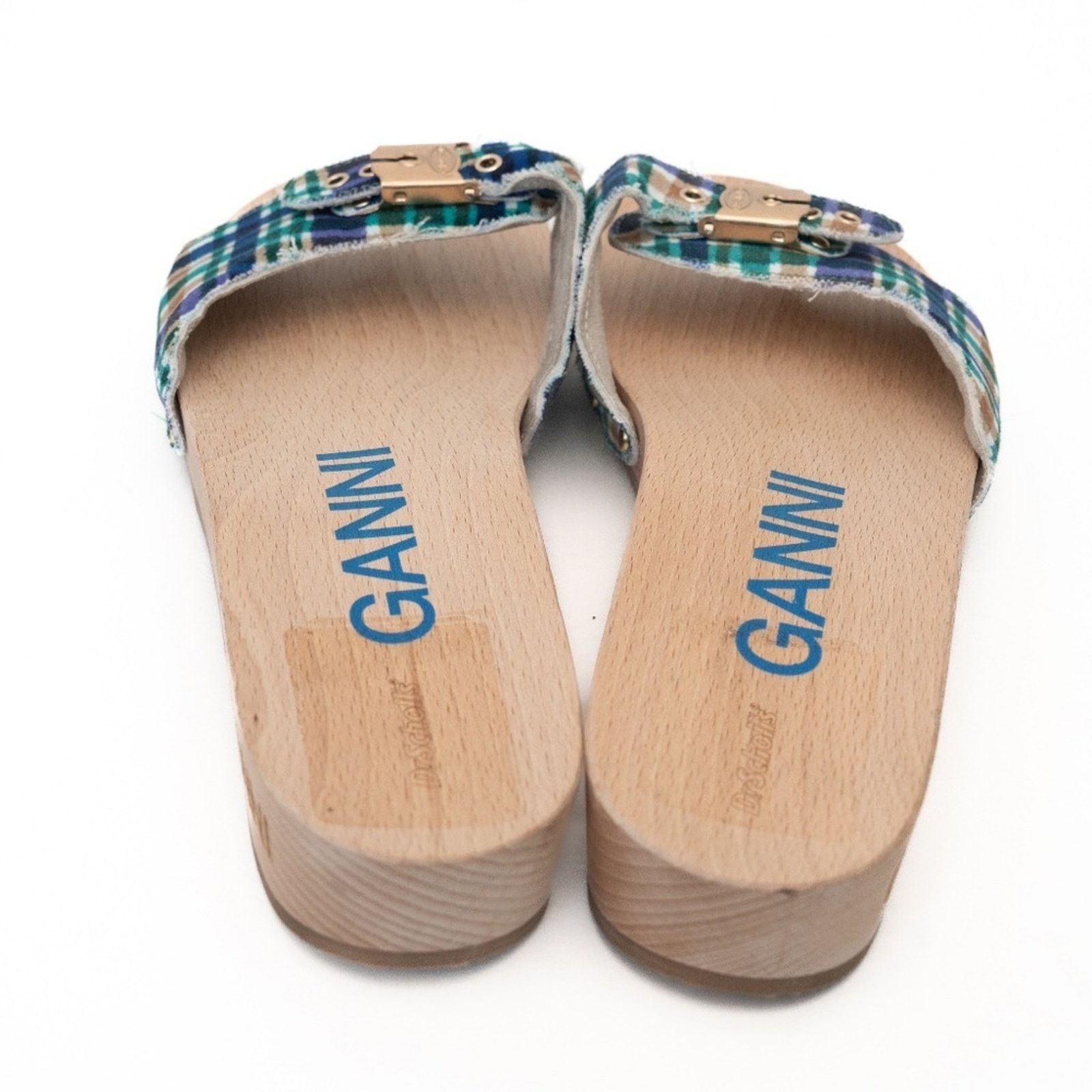 Ganni Ganni X Scholl. Wooden Clogs in Check Blue Iris. Size US 11 / IT 41 - 5 Thumbnail