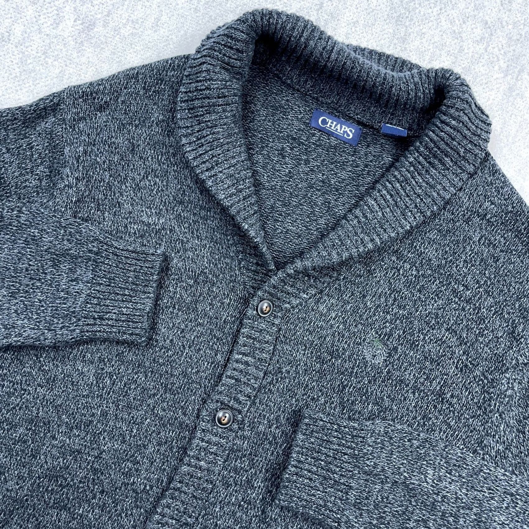 Chaps Chaps Cardigan Sweater Men XL Gray Heavy Knit Shawl Neck Ribbed Grandpa Cottage Size US XL / EU 56 / 4 - 2 Thumbnail