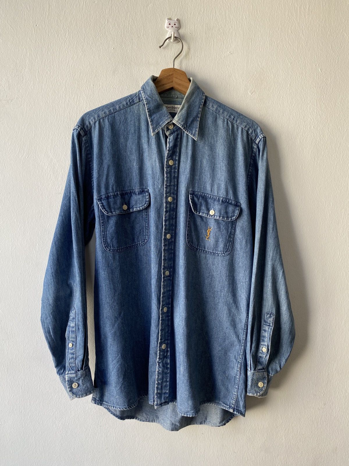 Vintage 1990s - YvesSaintLaurent Pour Homme Button Up Jeans Shirt Size US M / EU 48-50 / 2 - 3 Thumbnail