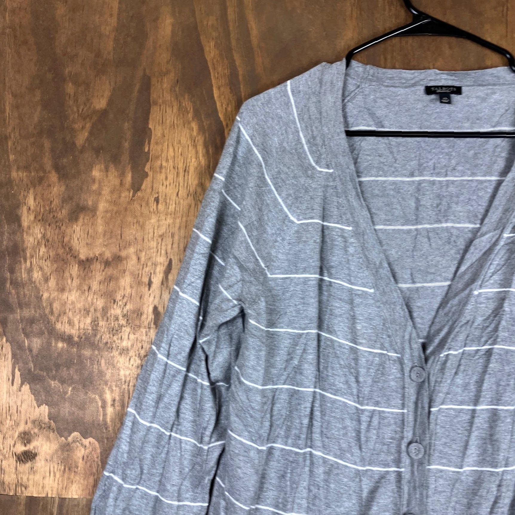 Talbots Talbots Cardigan Sweater Gray White Striped Button Front V-Neck Long Sleeve XL Womens Size XL / US 12-14 / IT 48-50 - 4 Thumbnail