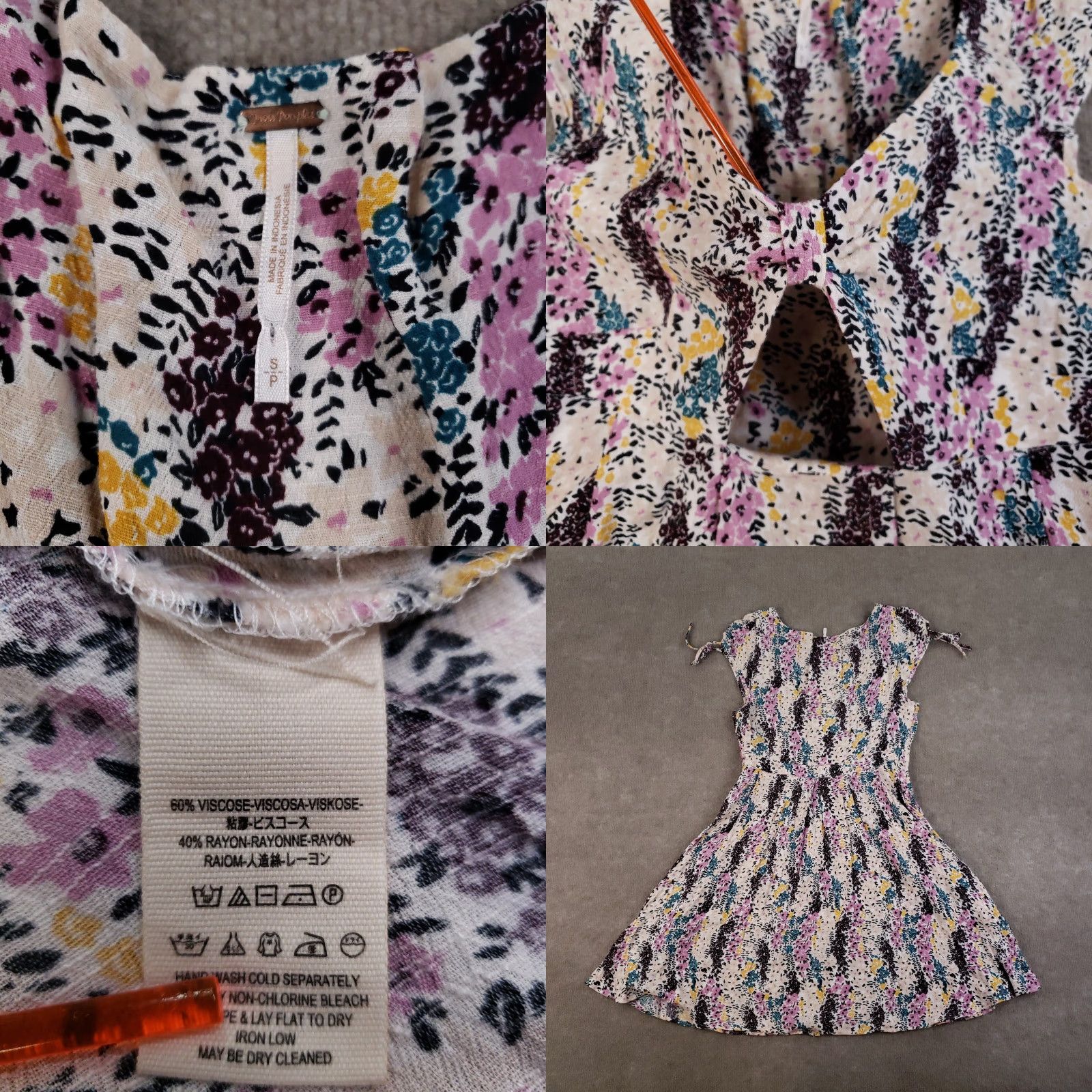 Free People Free People Dress Womens Small Purple Floral Boho Cutout Ruffle Cap Sleeve Size S / US 4 / IT 40 - 8 Thumbnail